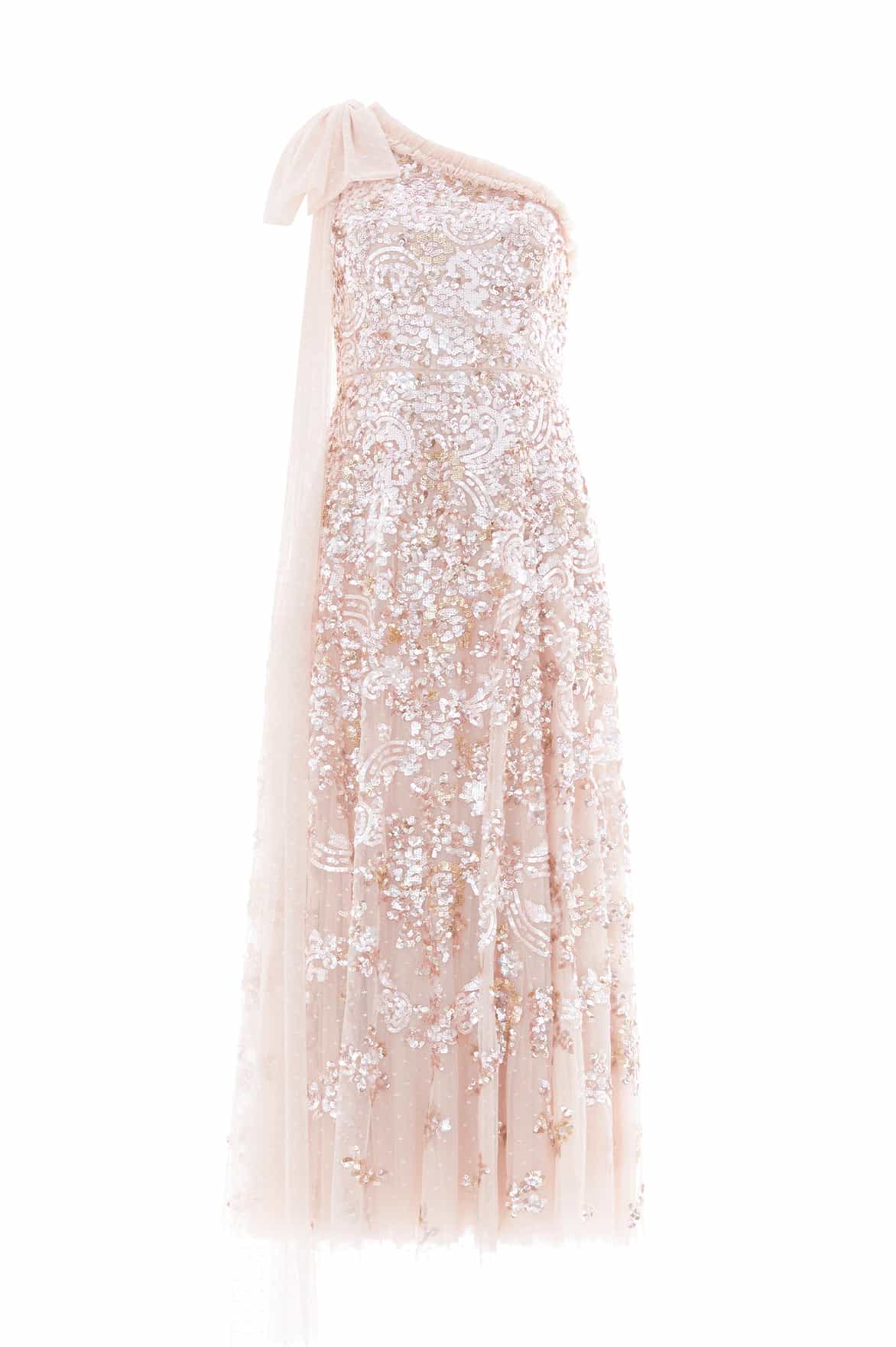 Baroque Floral One-Shoulder Bow Ankle Gown - Image 3