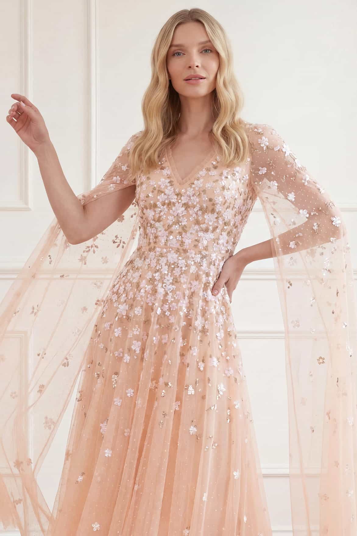 Camellia Ditsy Cape Sleeve Ankle Gown - Image 4