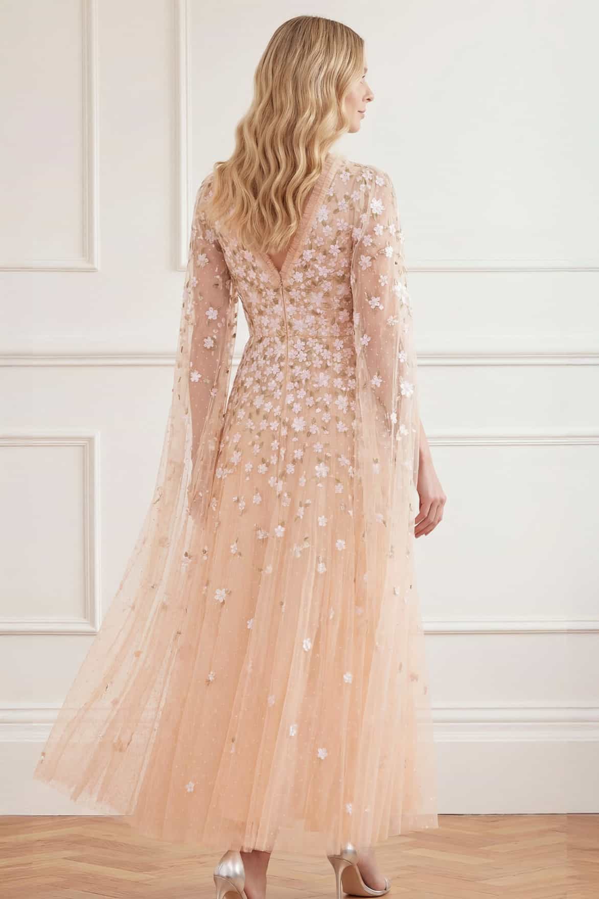 Camellia Ditsy Cape Sleeve Ankle Gown - Image 6