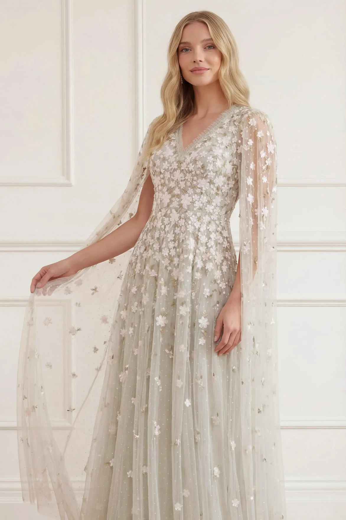 Camellia Ditsy Cape Sleeve Ankle Gown - Image 4