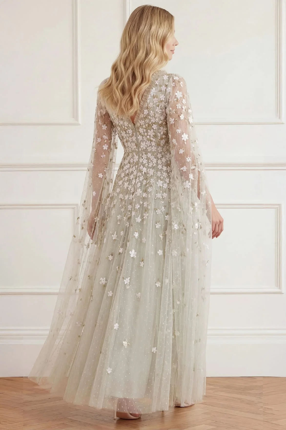 Camellia Ditsy Cape Sleeve Ankle Gown - Image 6