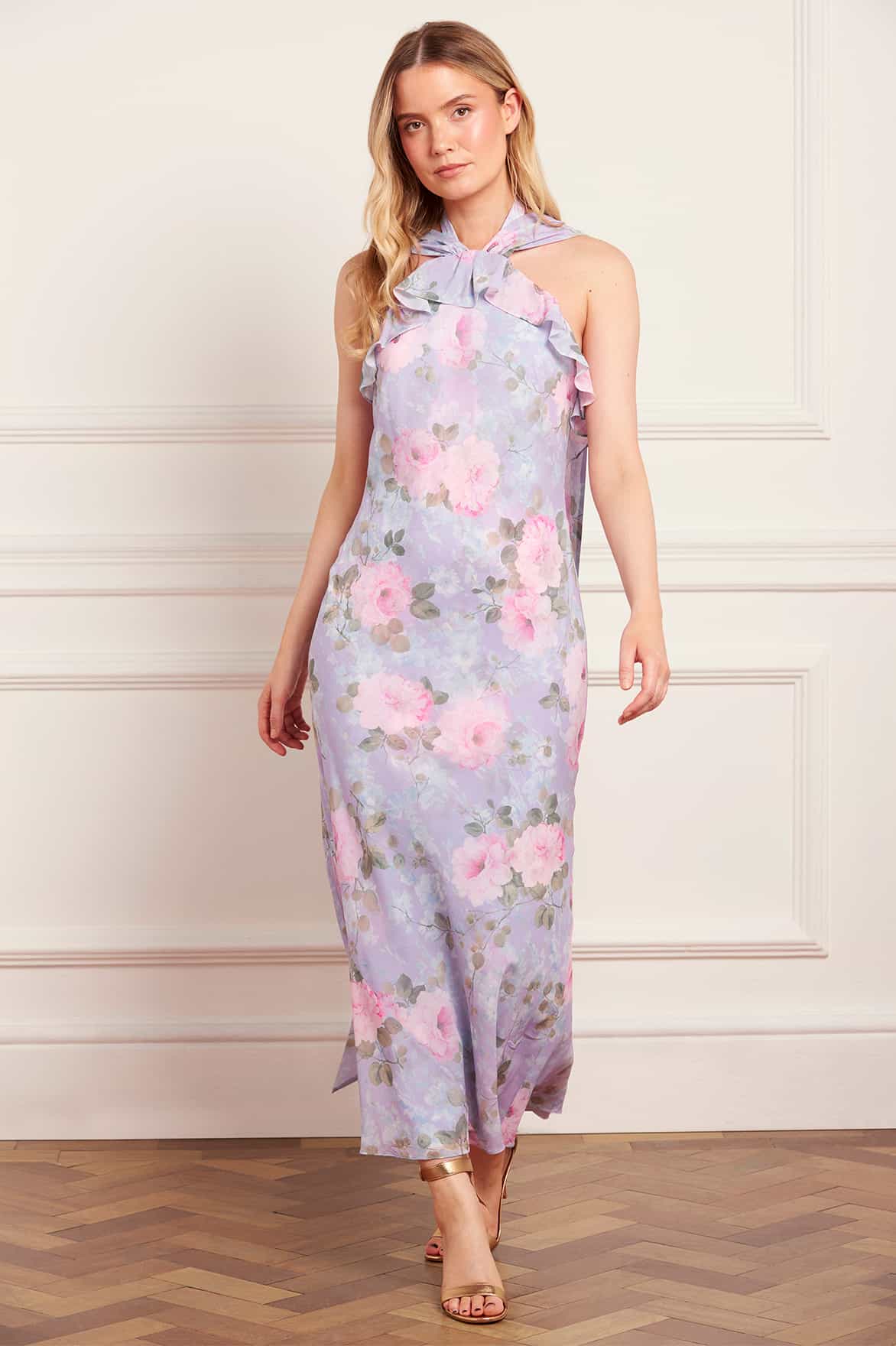 Camille's Garden Chiffon Halter-Neck Ankle Gown - Image 4