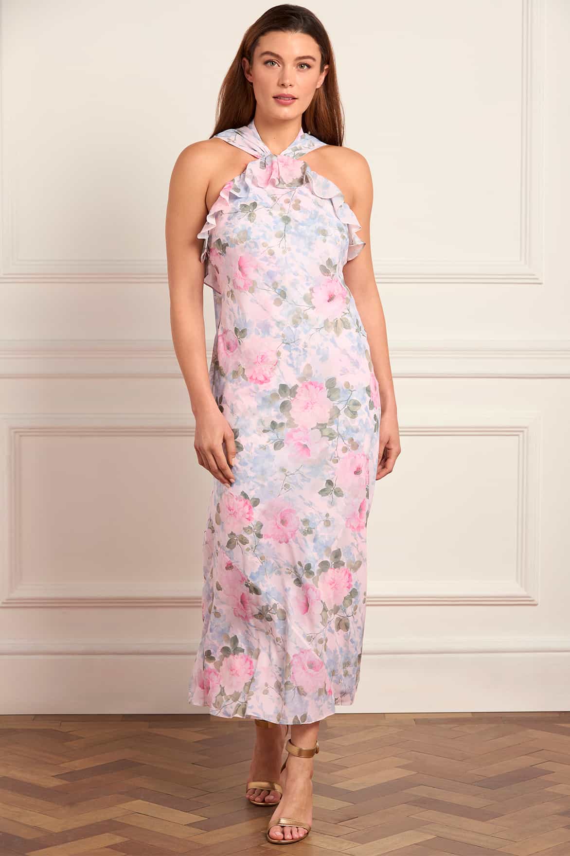 Camille's Garden Chiffon Halter-Neck Ankle Gown - Image 3