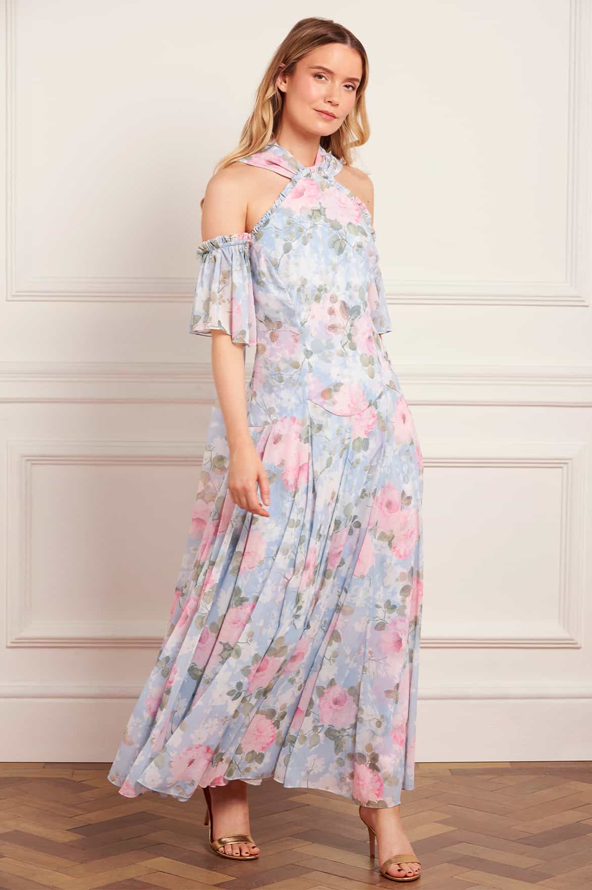 Camille's Garden Georgette Halter-Neck Ankle Gown - Image 2