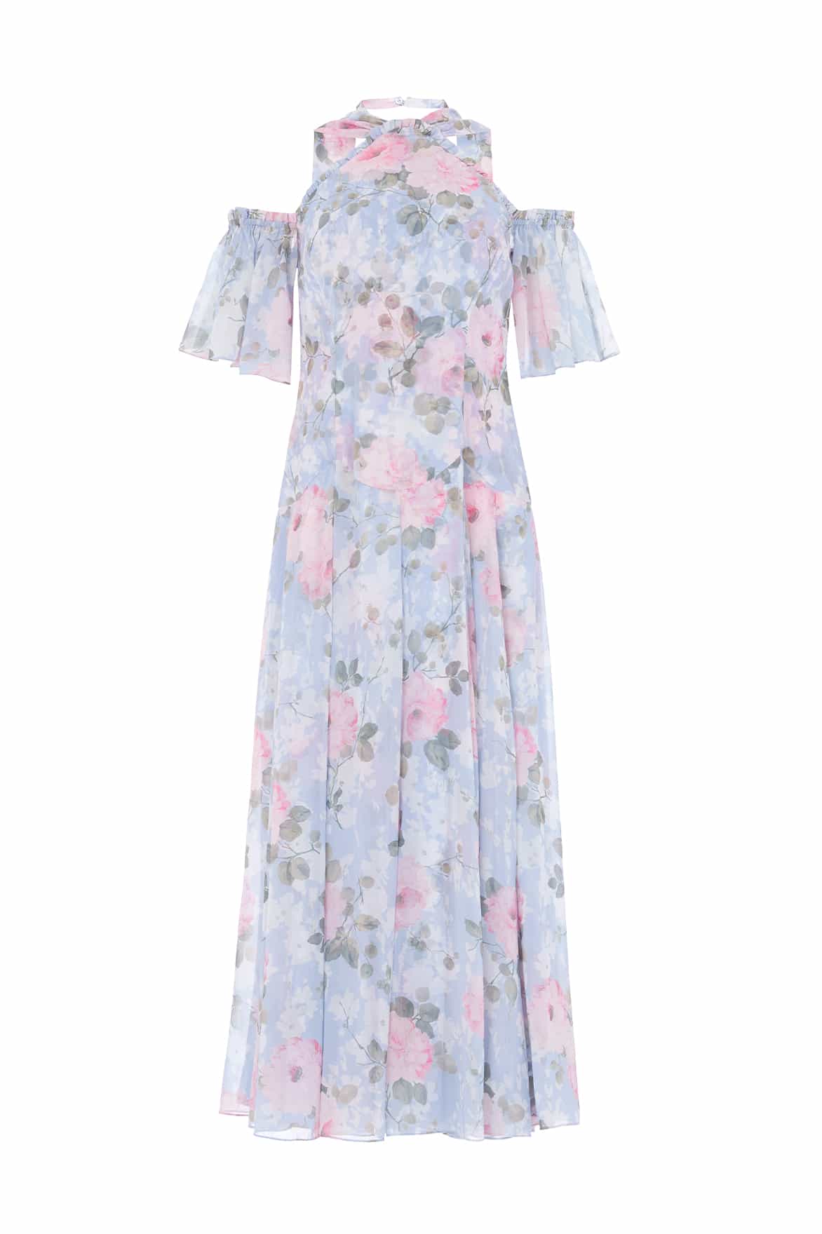 Camille's Garden Georgette Halter-Neck Ankle Gown - Image 3