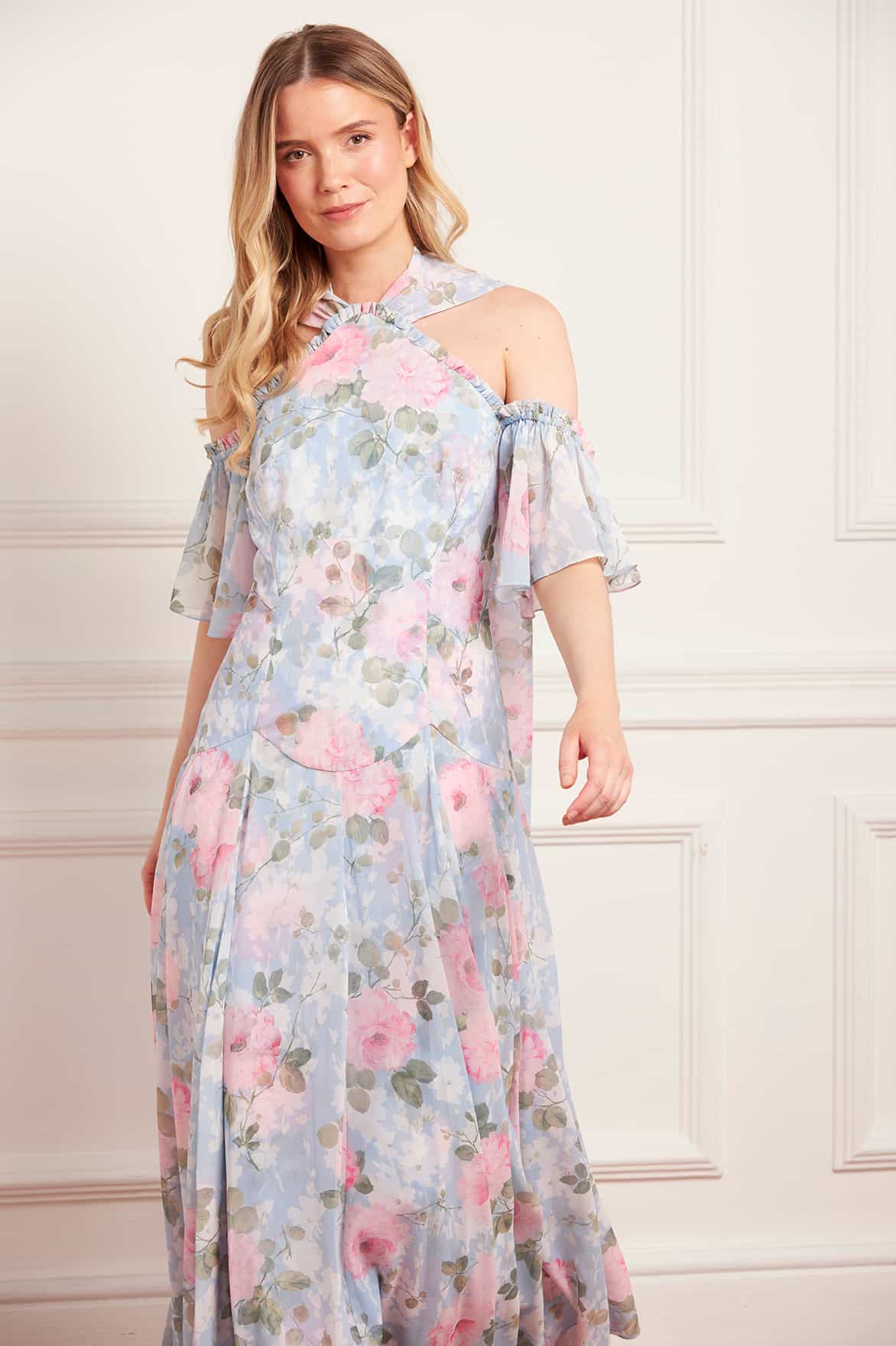 Camille's Garden Georgette Halter-Neck Ankle Gown - Image 4