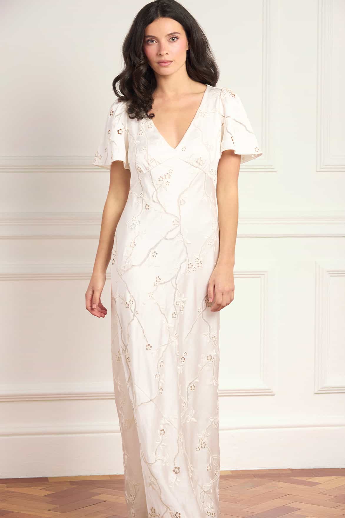 Cherry Blossom Satin Short Sleeve Gown - Image 3