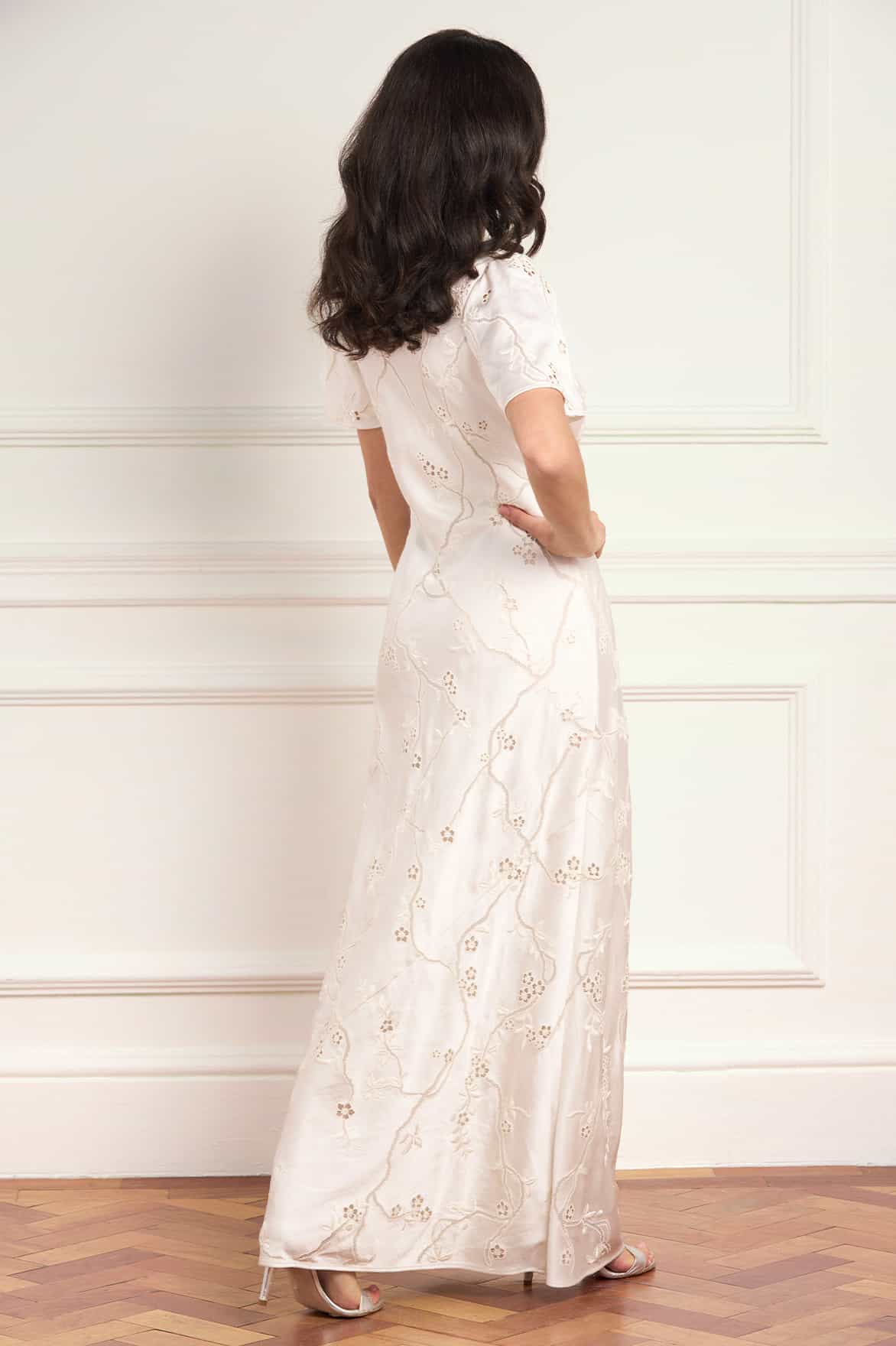 Cherry Blossom Satin Short Sleeve Gown - Image 5