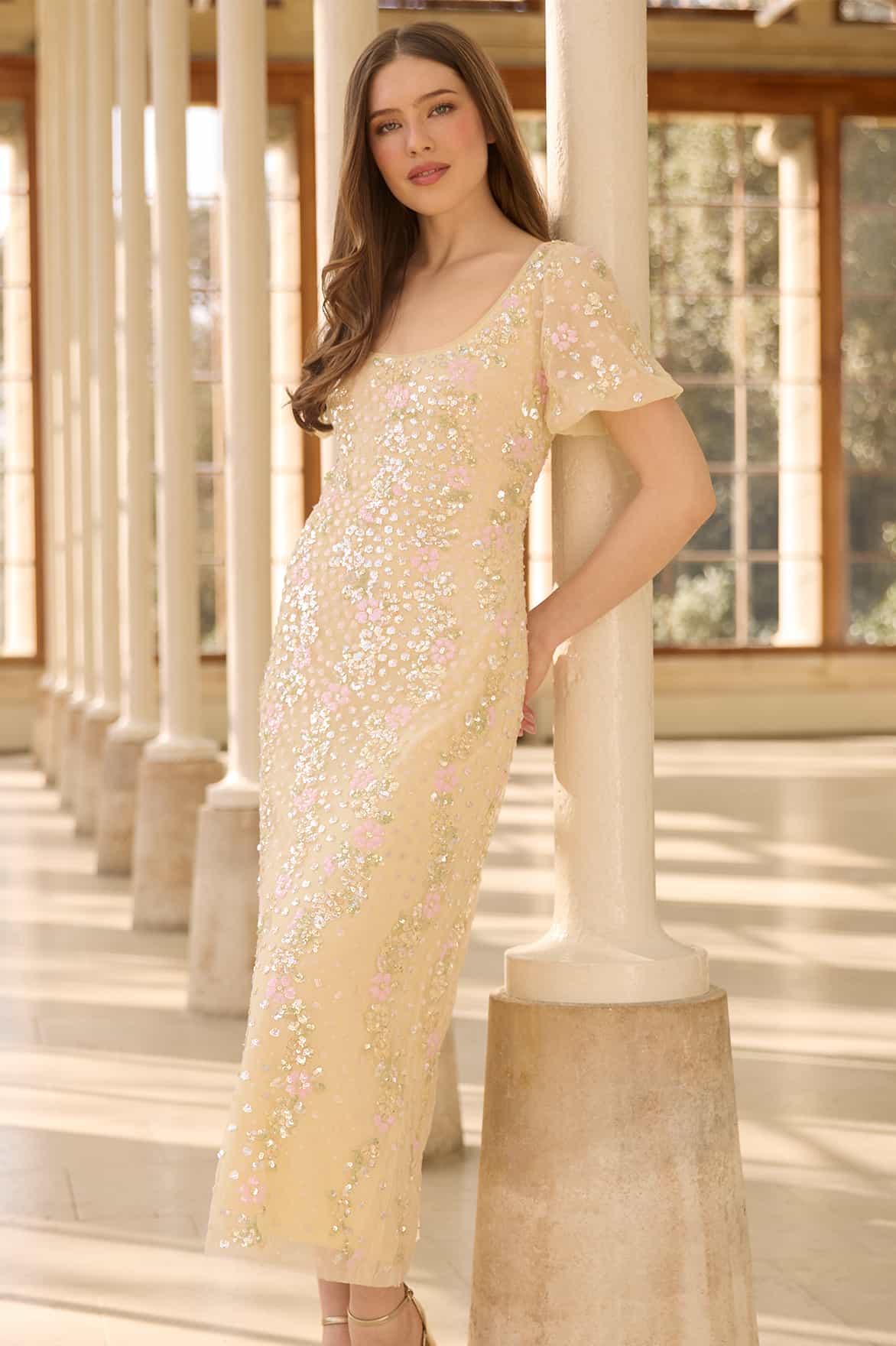 Confetti Puff Sleeve Ankle Gown