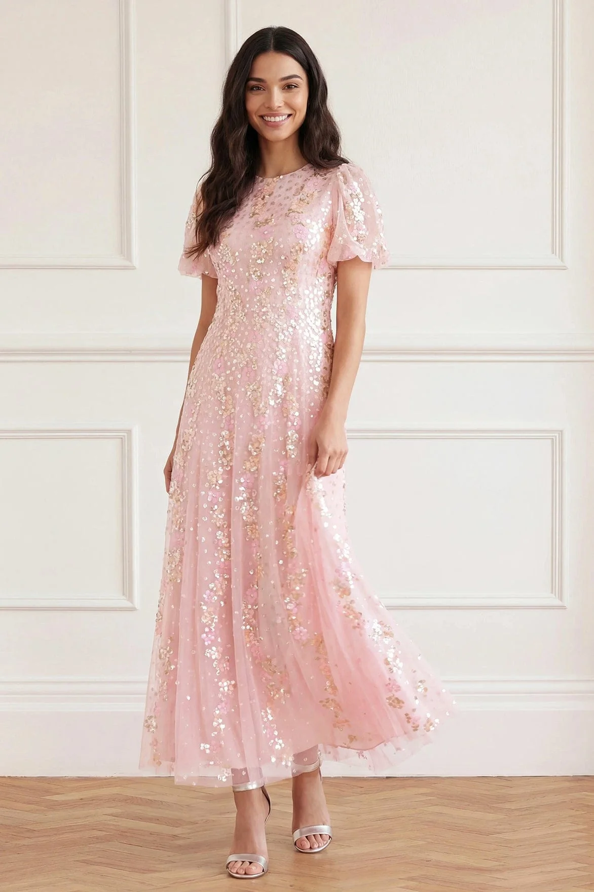 Confetti Round Neck Ankle Gown