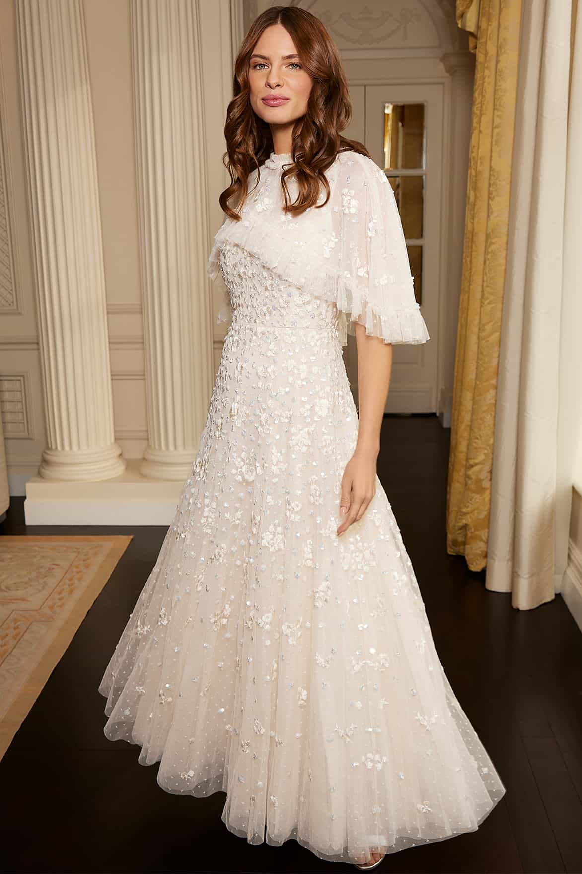 Dahlia Ditsy Short Cape Ankle Gown - Image 9