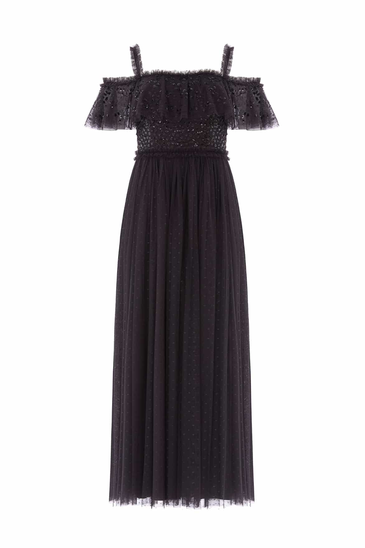 Dappled Sequin Bodice Off-Shoulder Ankle Gown - Image 2