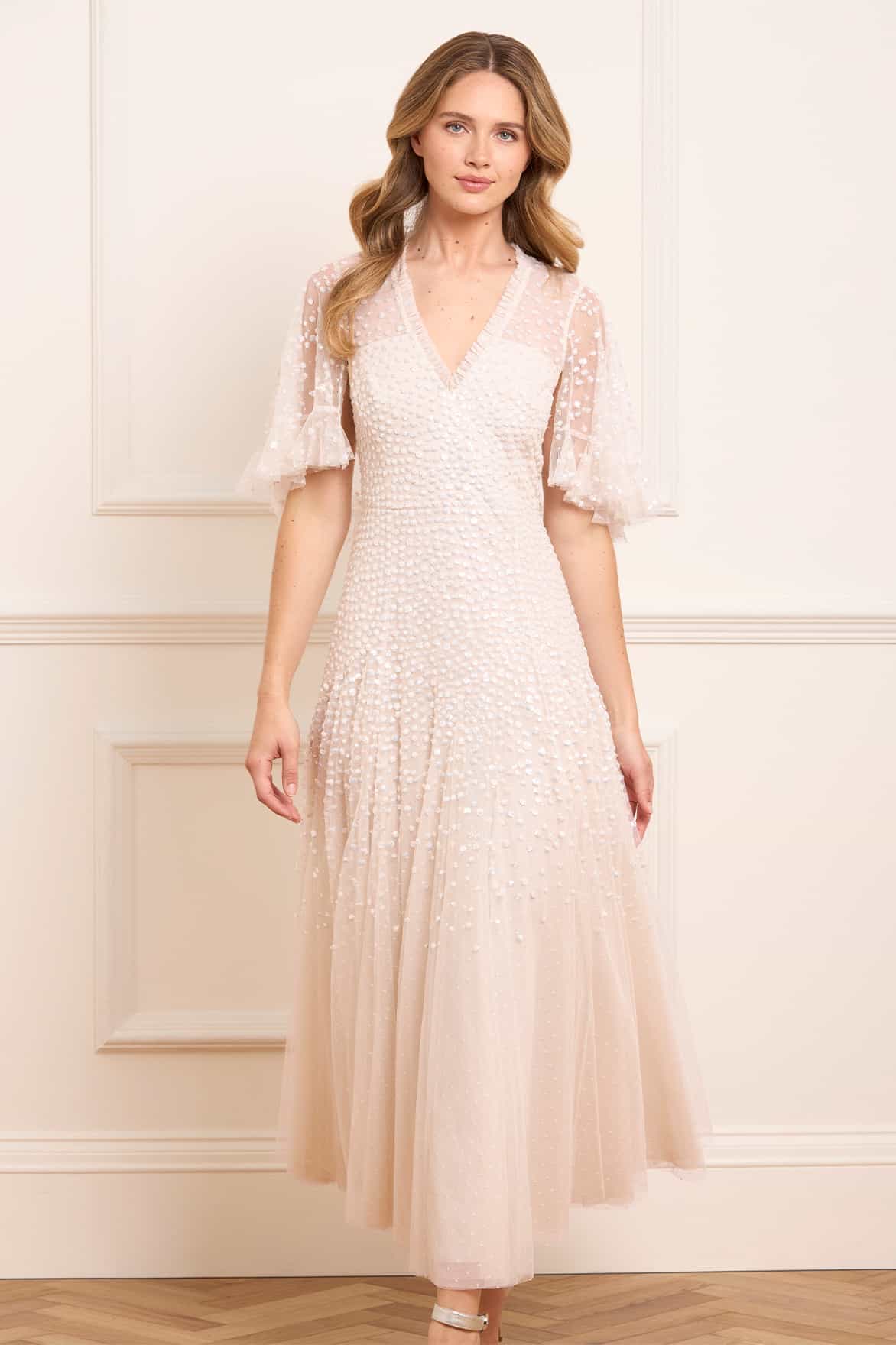 Dappled Sequin Cape Ankle Gown - Image 2