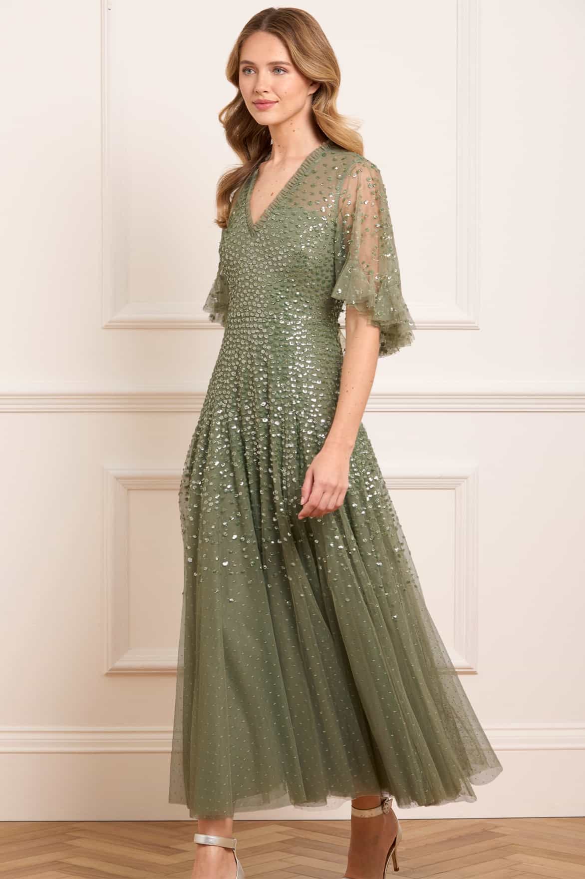Dappled Sequin Cape Ankle Gown - Image 2