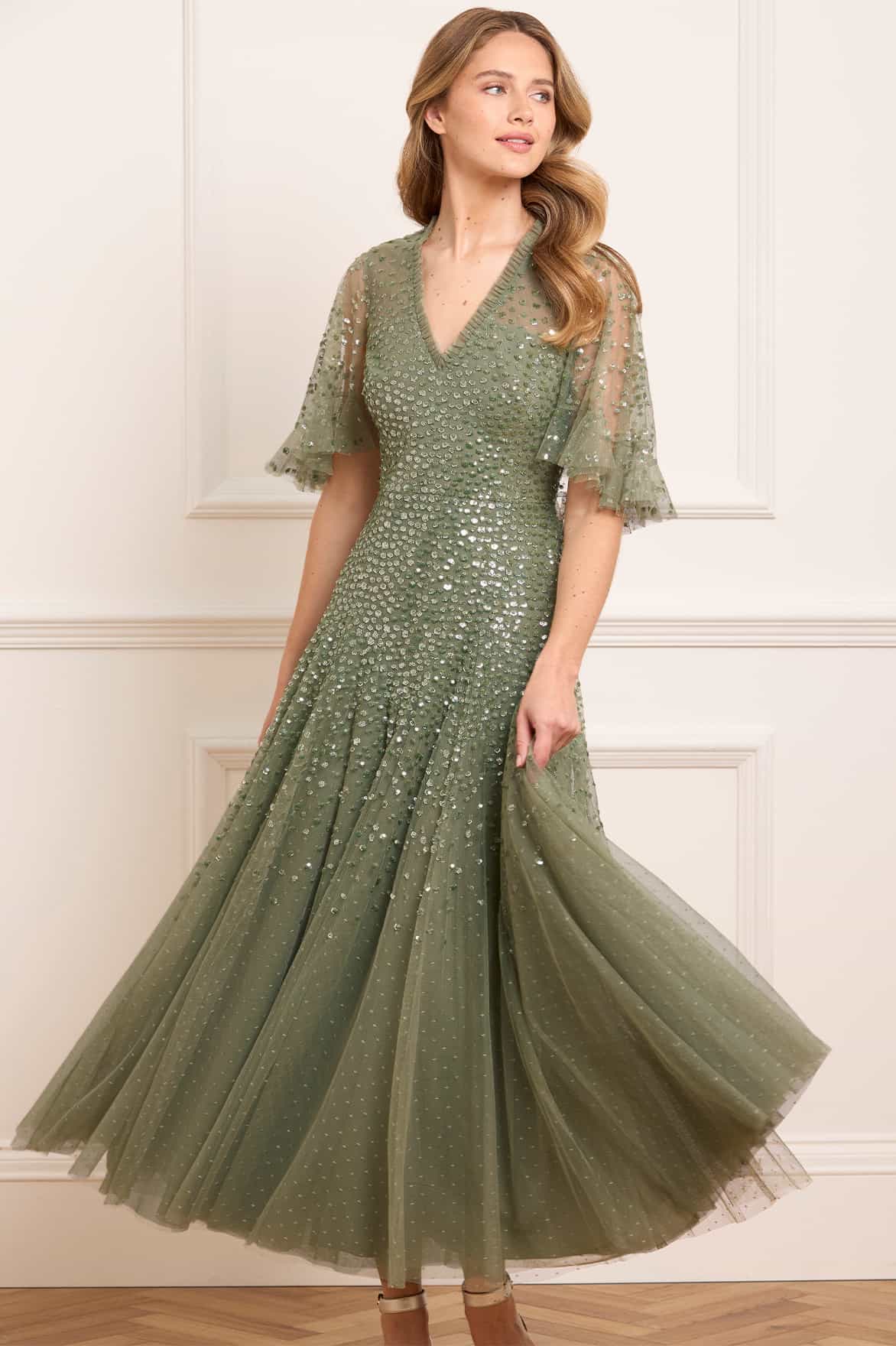 Dappled Sequin Cape Ankle Gown - Image 4