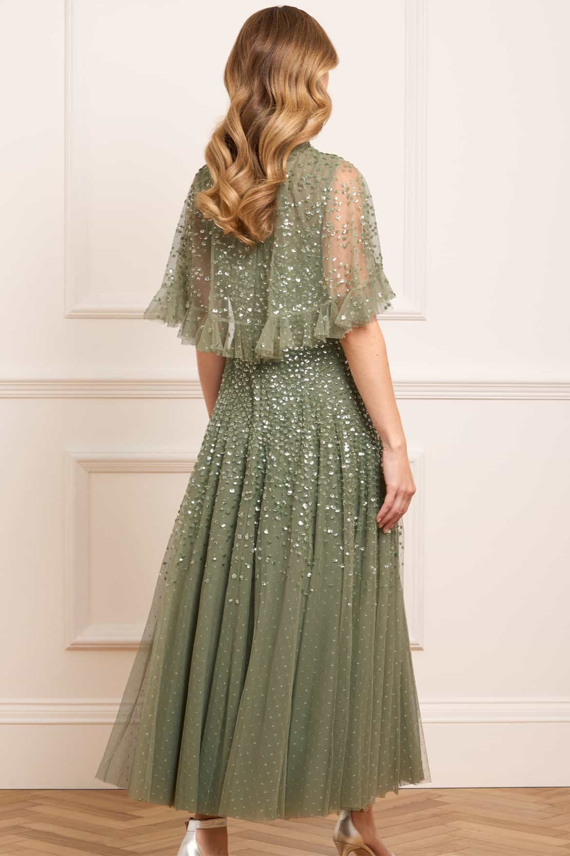 Dappled Sequin Cape Ankle Gown - Image 6