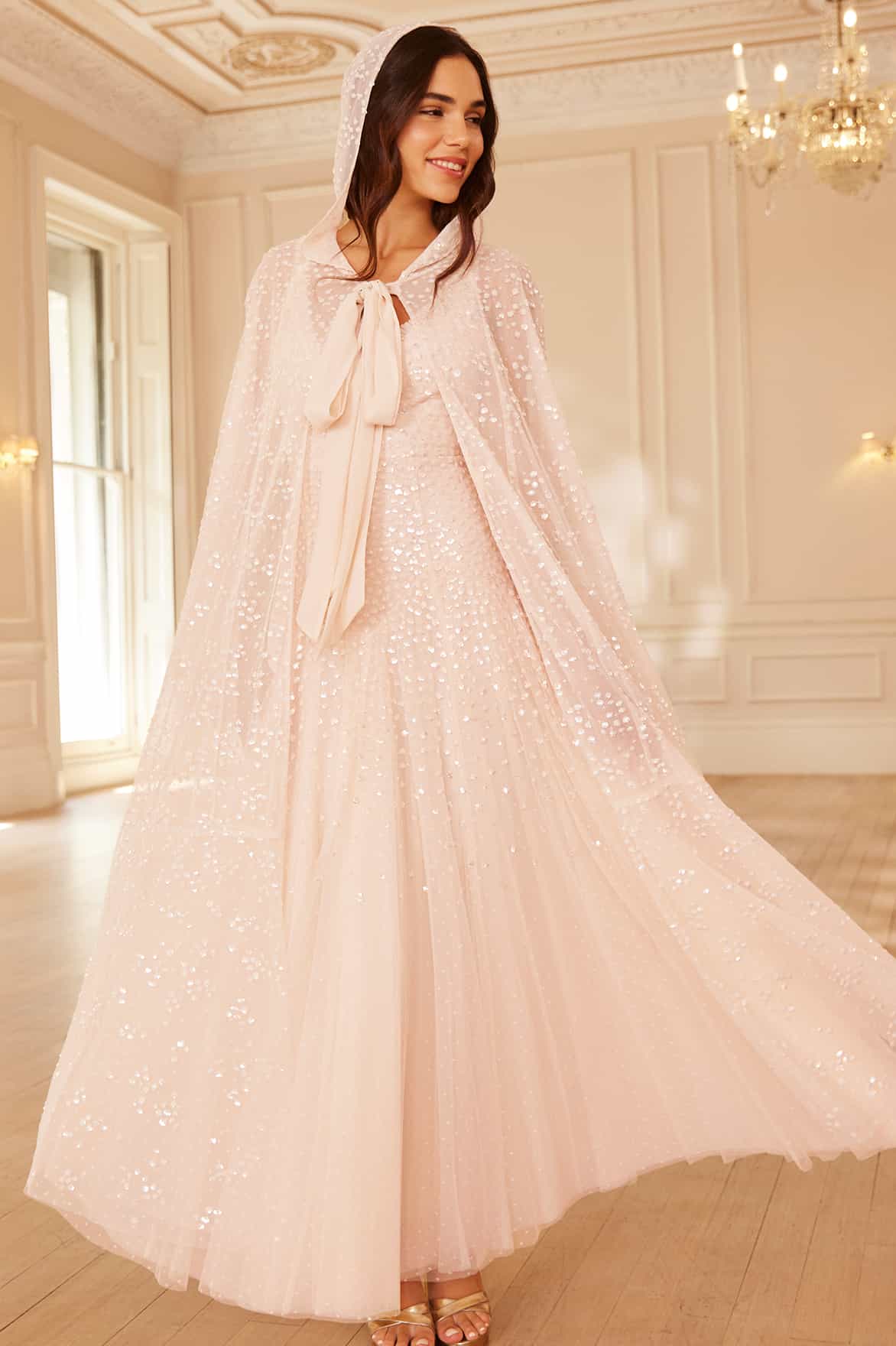 Dappled Sequin Hooded Long Cape - Image 10