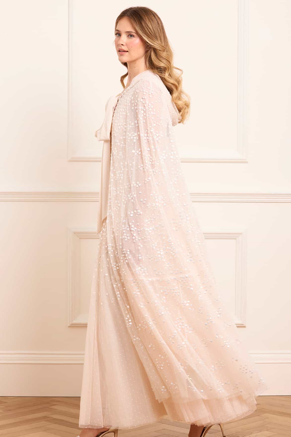 Dappled Sequin Hooded Long Cape - Image 4