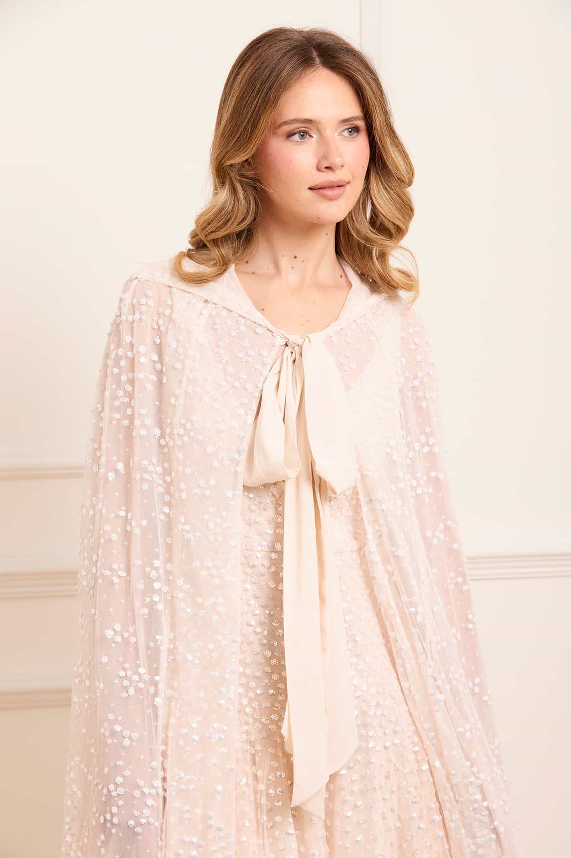 Dappled Sequin Hooded Long Cape - Image 5
