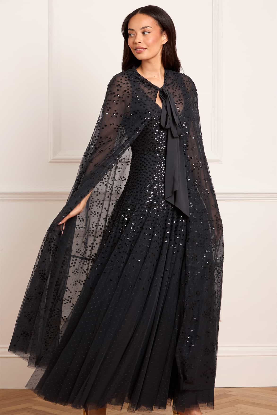 Dappled Sequin Hooded Long Cape - Image 2