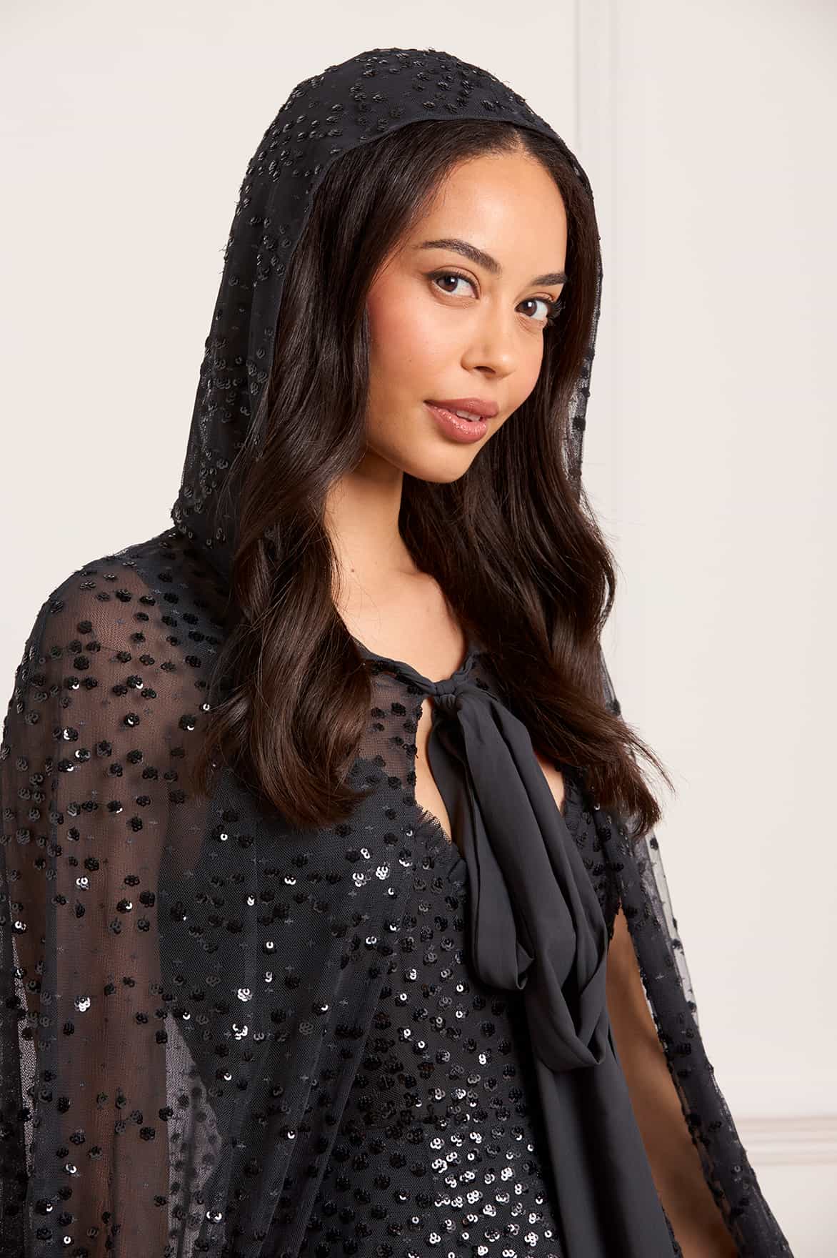 Dappled Sequin Hooded Long Cape - Image 4