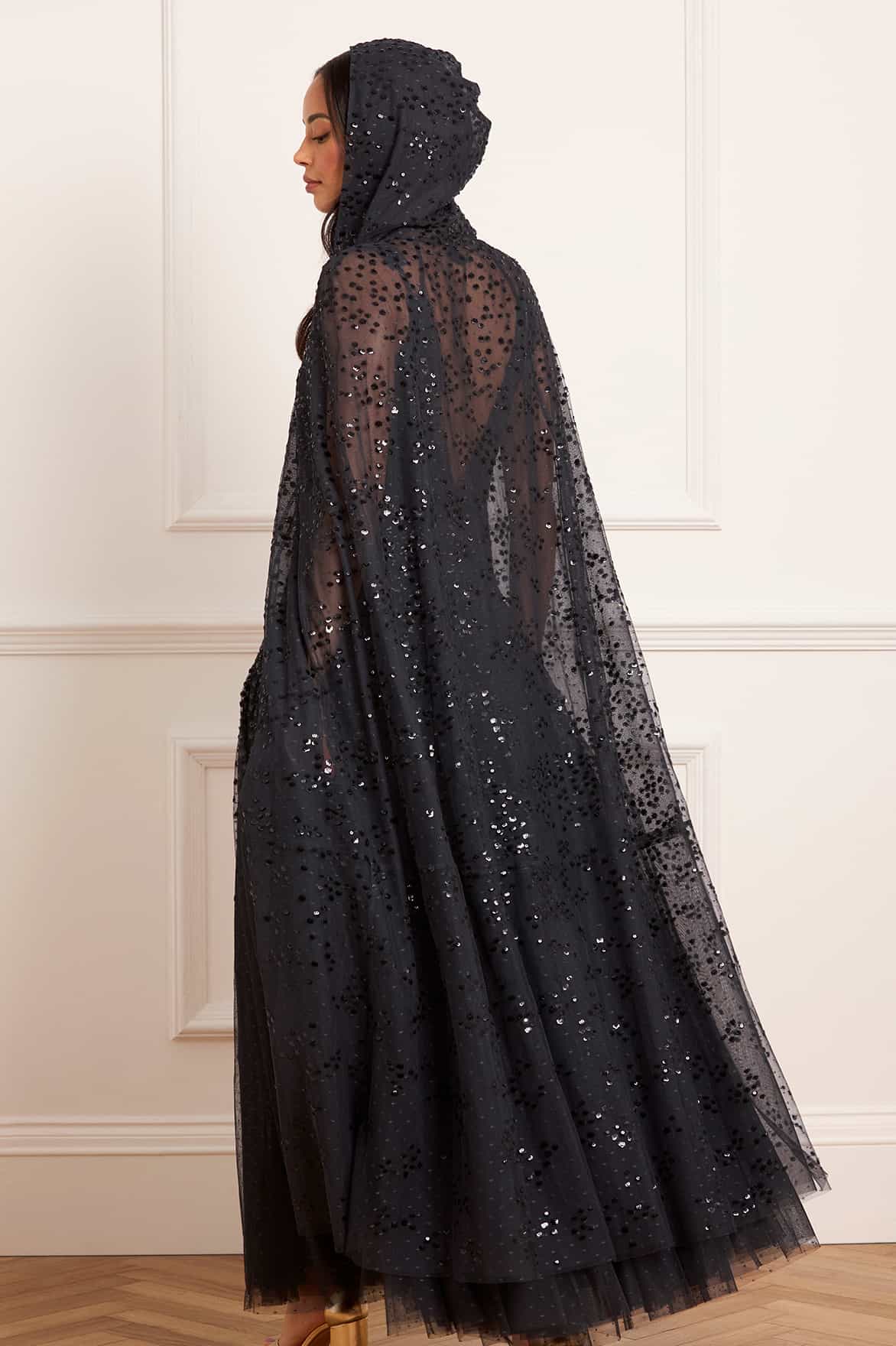 Dappled Sequin Hooded Long Cape - Image 5