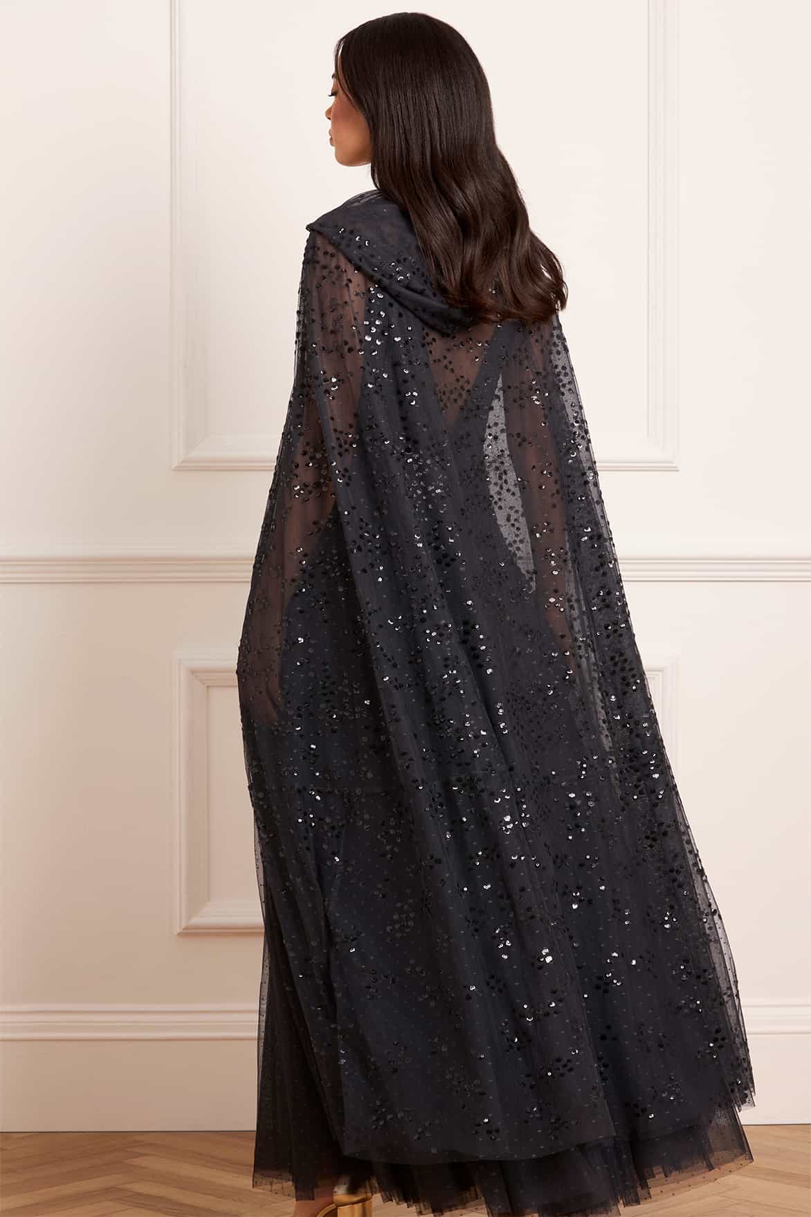 Dappled Sequin Hooded Long Cape - Image 6