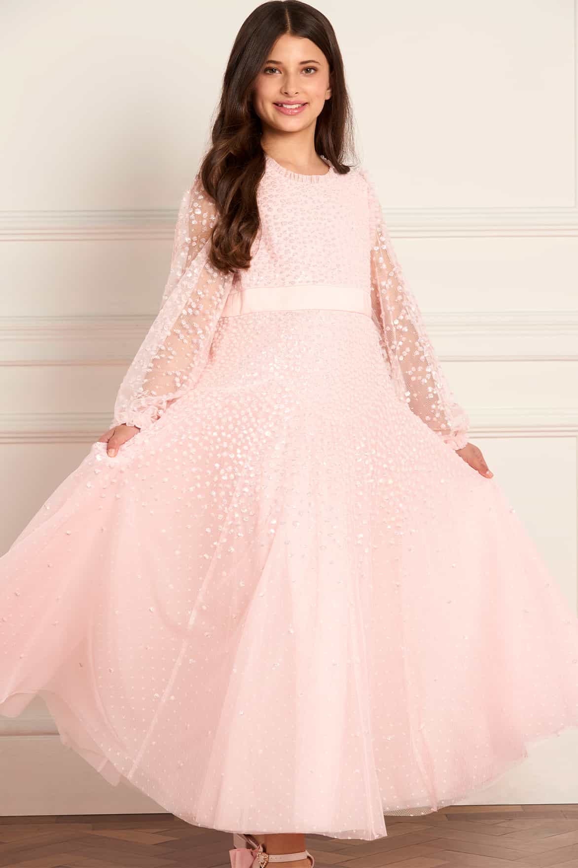 Dappled Sequin Long Sleeve Kids Gown - Image 3