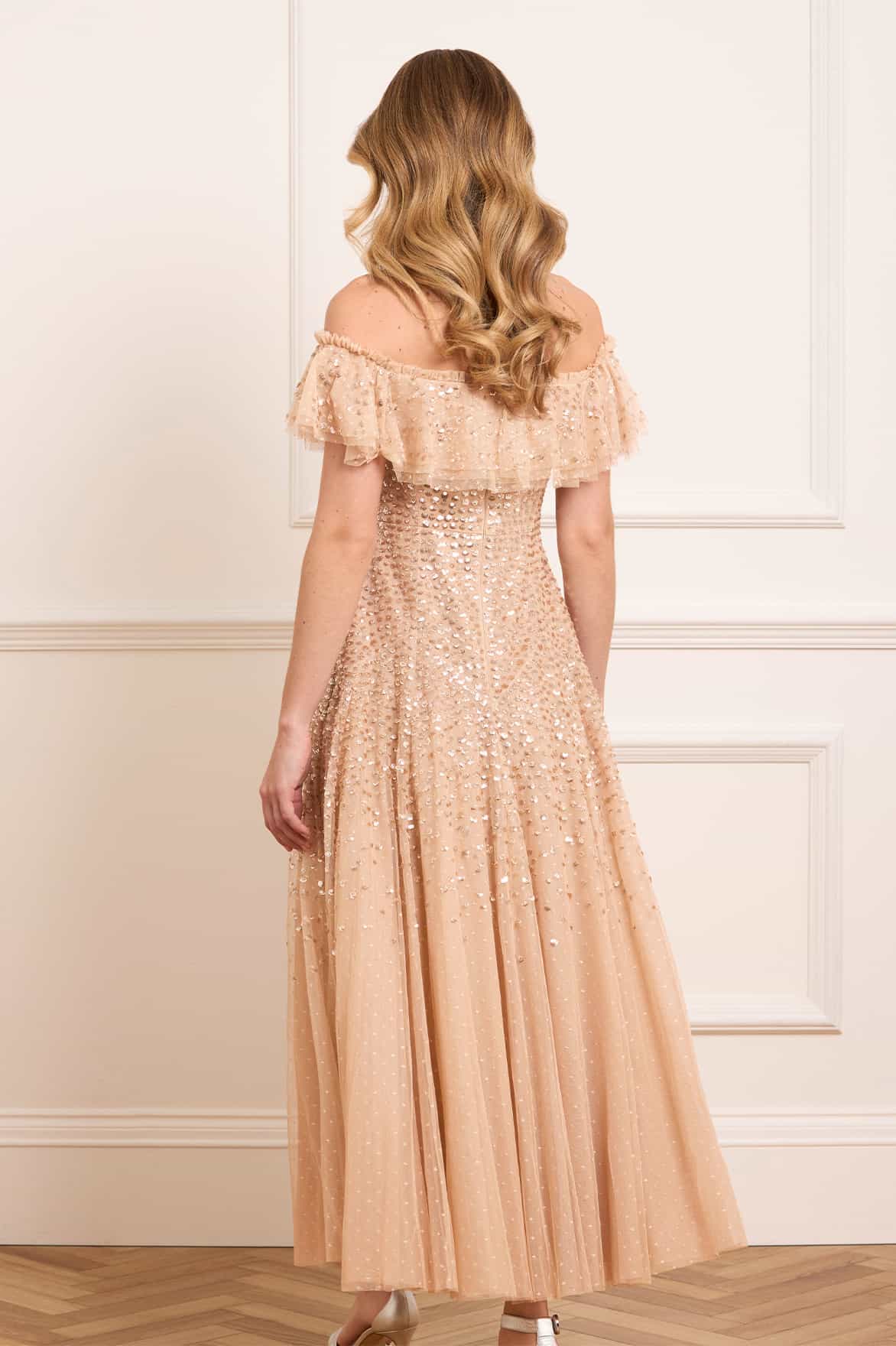 Dappled Sequin Off-Shoulder Ankle Gown - Image 6