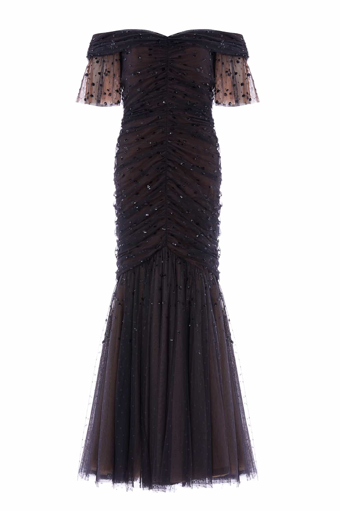 Dappled Sequin Rouched Off-Shoulder Gown - Image 2