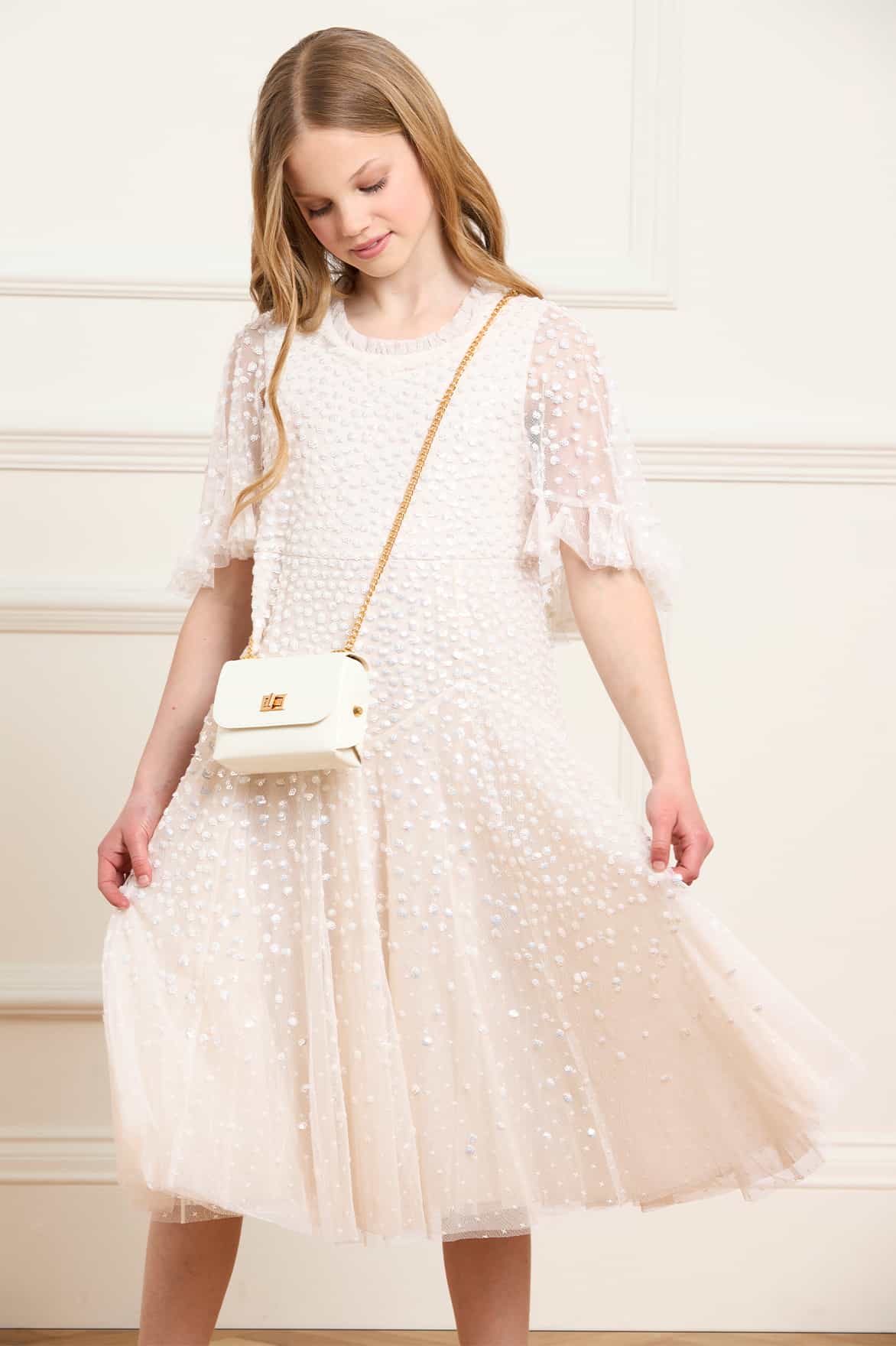 Dappled Sequin Short Cape Kids Dress - Image 2