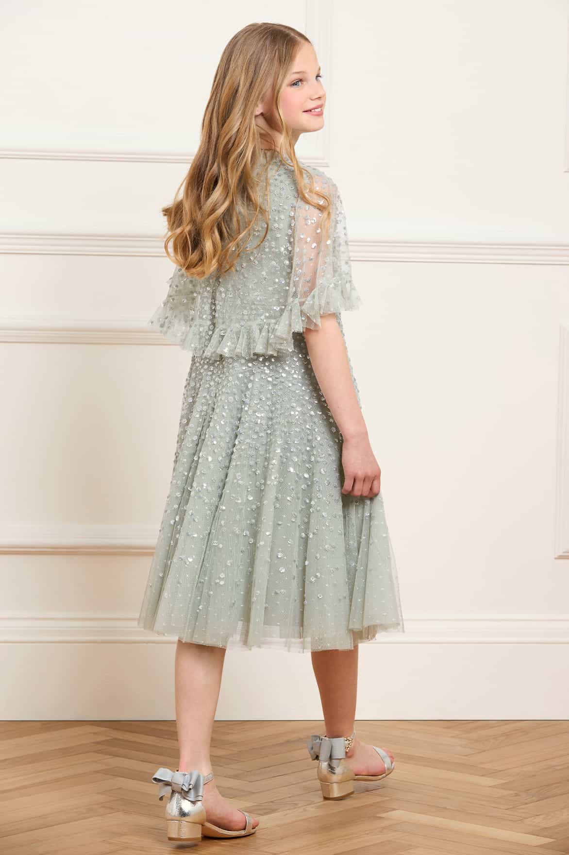 Dappled Sequin Short Cape Kids Dress - Image 3