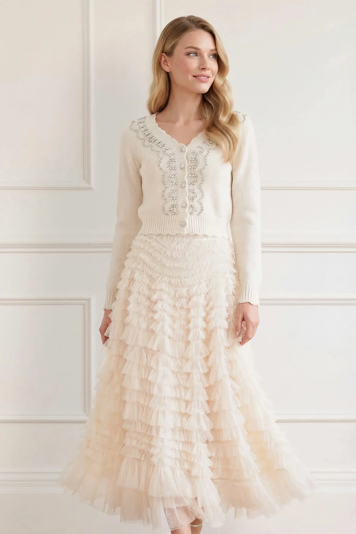 Embellished V-Neck Short Cardigan - Image 3