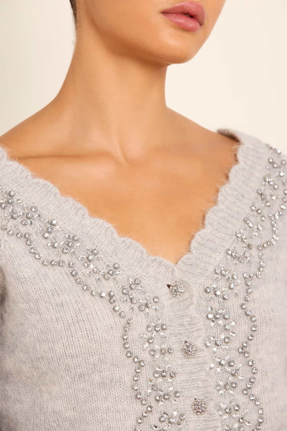 Embellished V-Neck Short Cardigan - Image 3