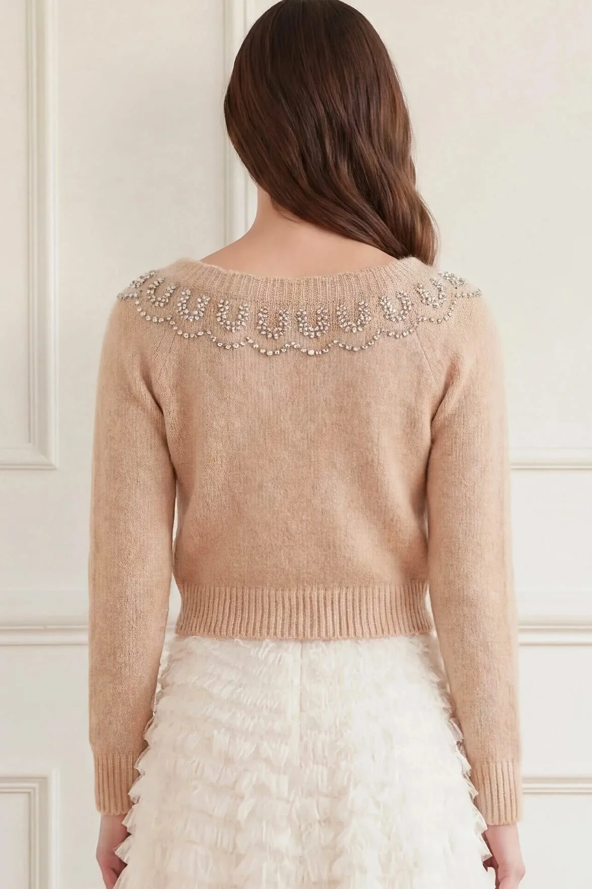 Embellished V-Neck Short Cardigan - Image 4