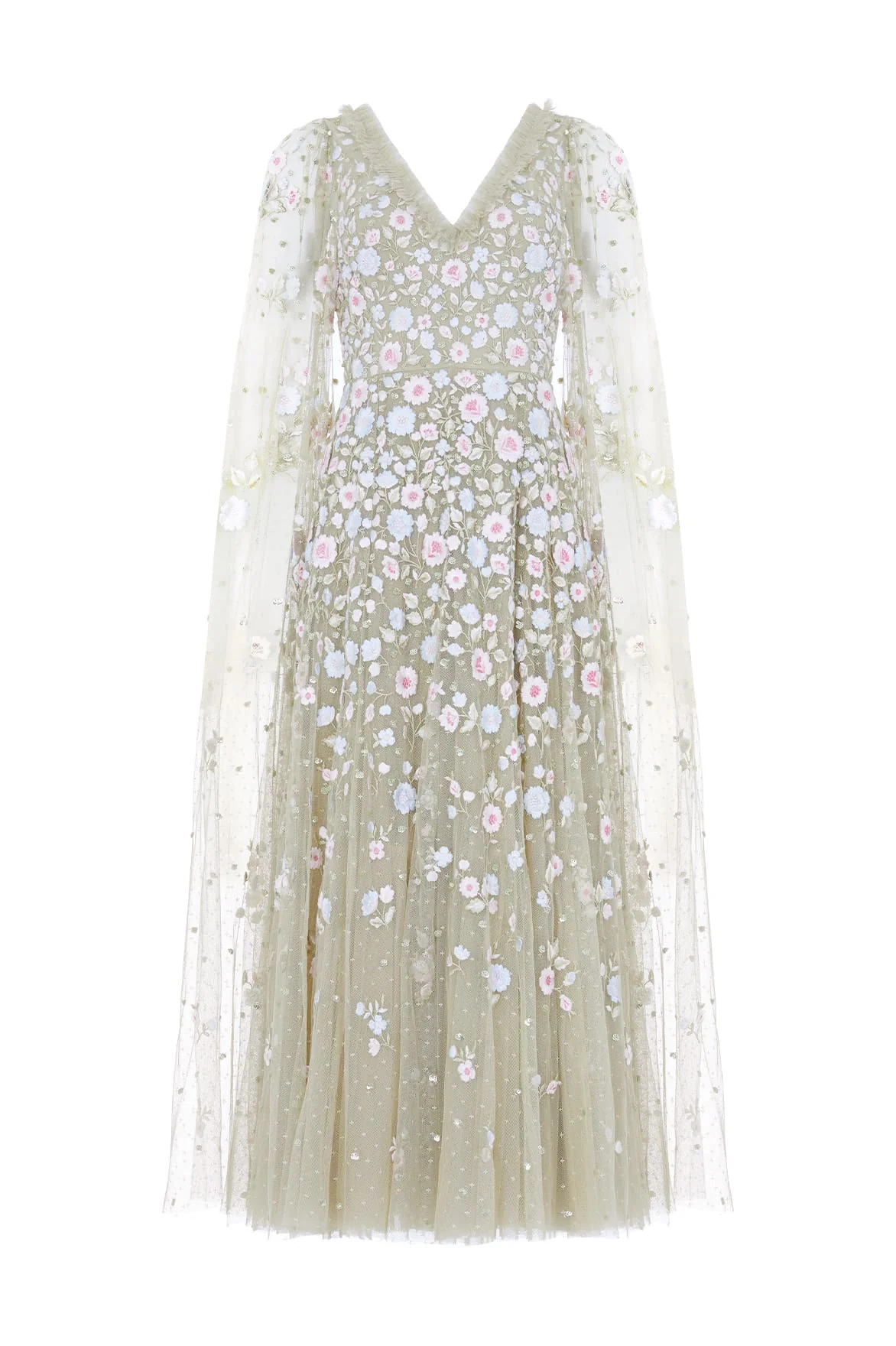 Ethereal Blooms Cape Sleeve Ankle Gown - Image 2