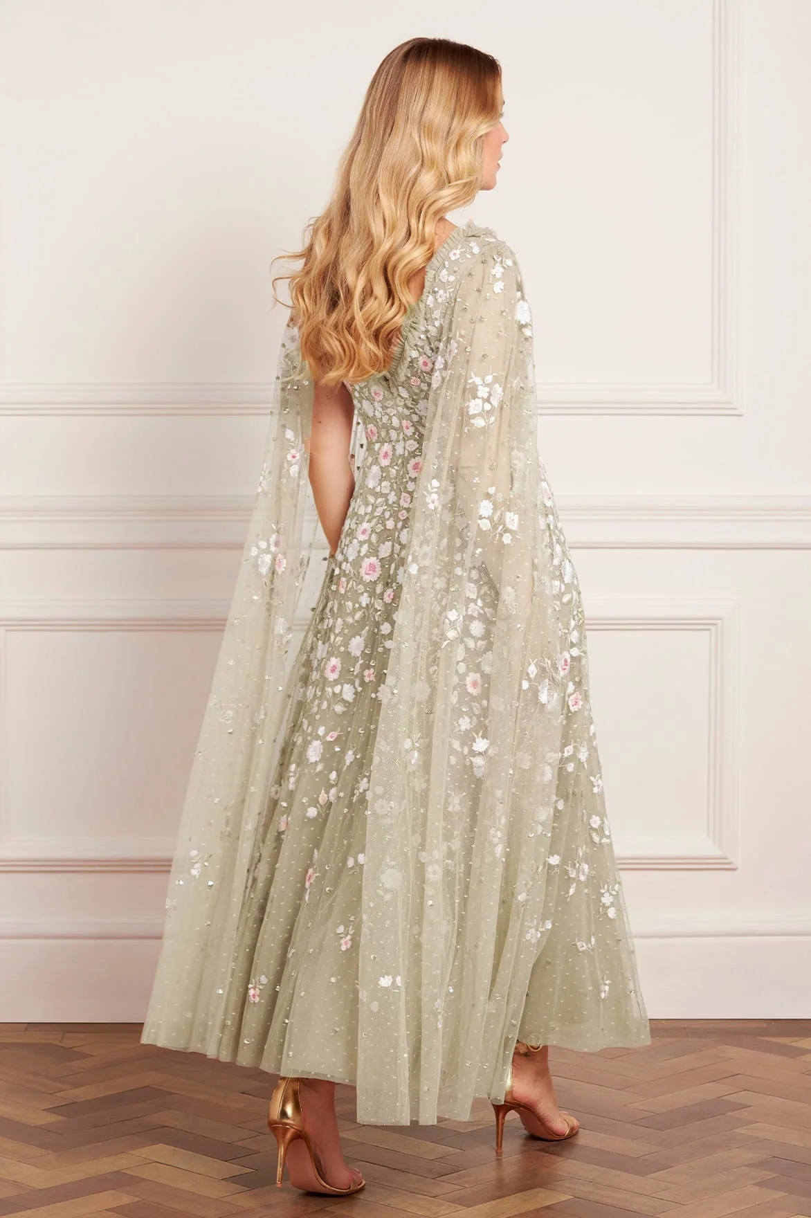 Ethereal Blooms Cape Sleeve Ankle Gown - Image 5