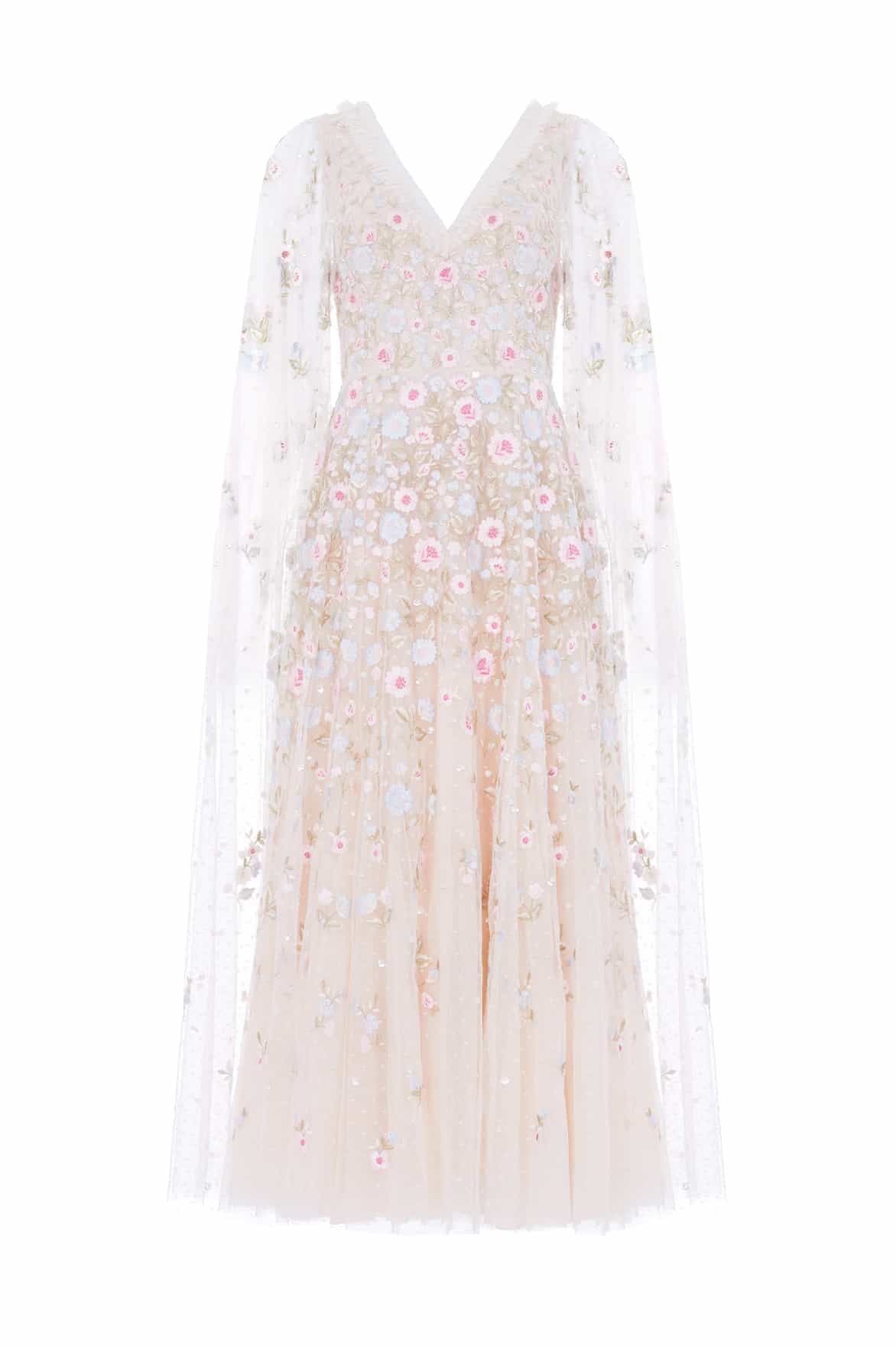 Ethereal Blooms Cape Sleeve Ankle Gown - Image 2