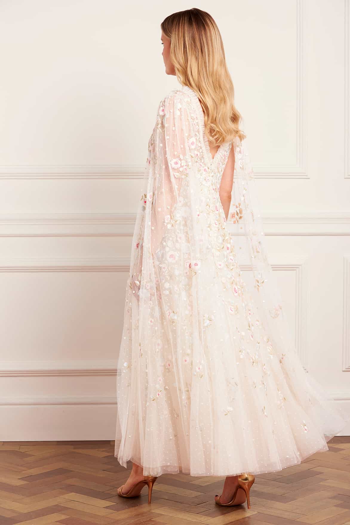Ethereal Blooms Cape Sleeve Ankle Gown - Image 6