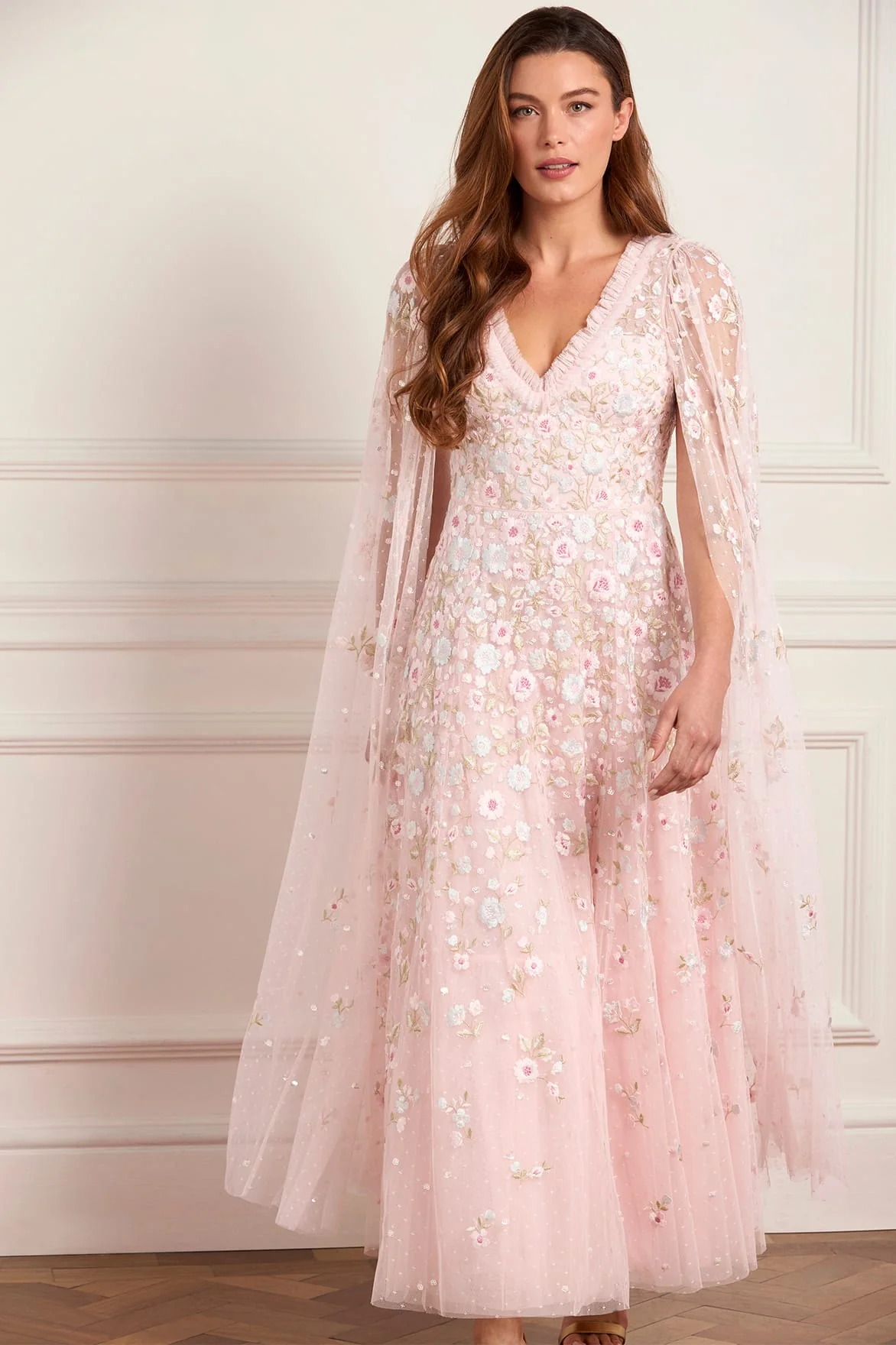 Ethereal Blooms Cape Sleeve Ankle Gown - Image 2