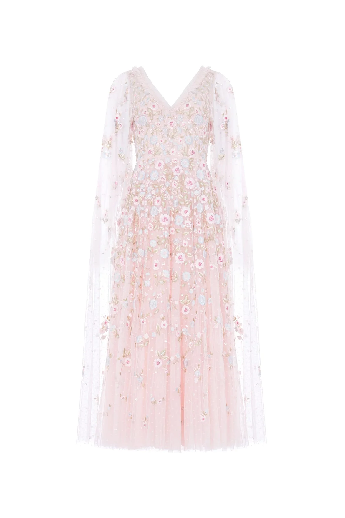 Ethereal Blooms Cape Sleeve Ankle Gown - Image 3