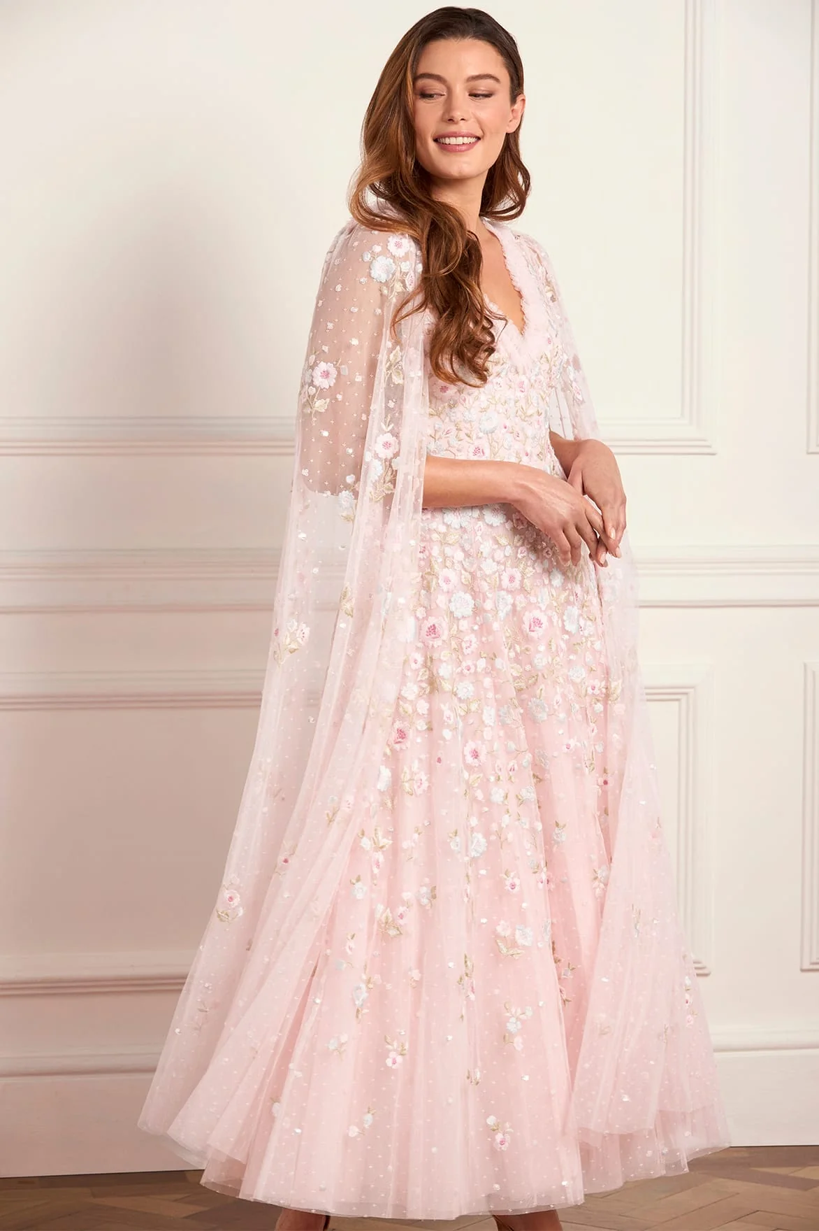 Ethereal Blooms Cape Sleeve Ankle Gown - Image 4