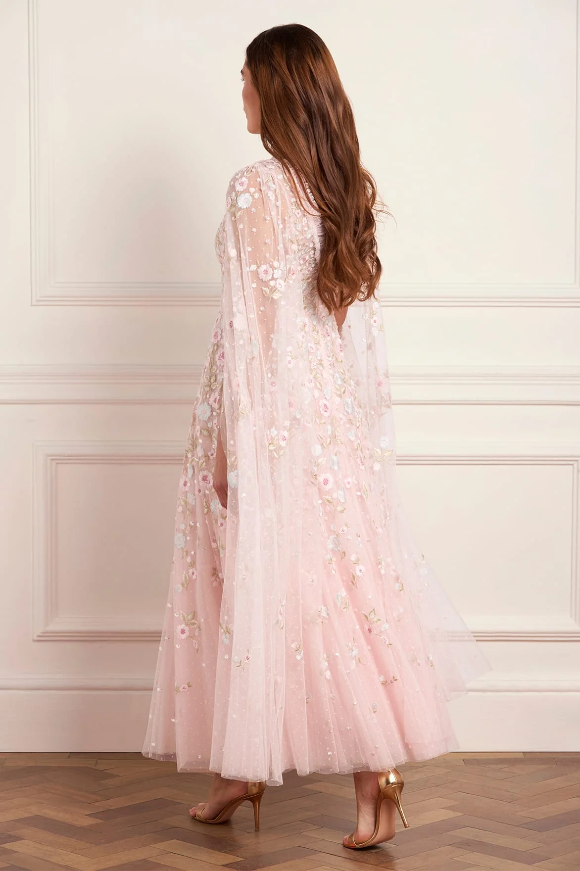 Ethereal Blooms Cape Sleeve Ankle Gown - Image 6