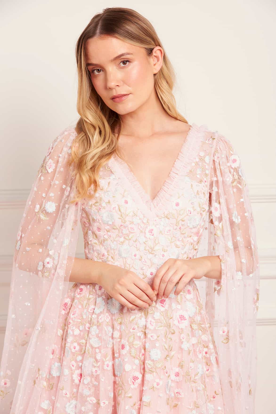 Ethereal Blooms Cape Sleeve Micro Mini Dress - Image 3