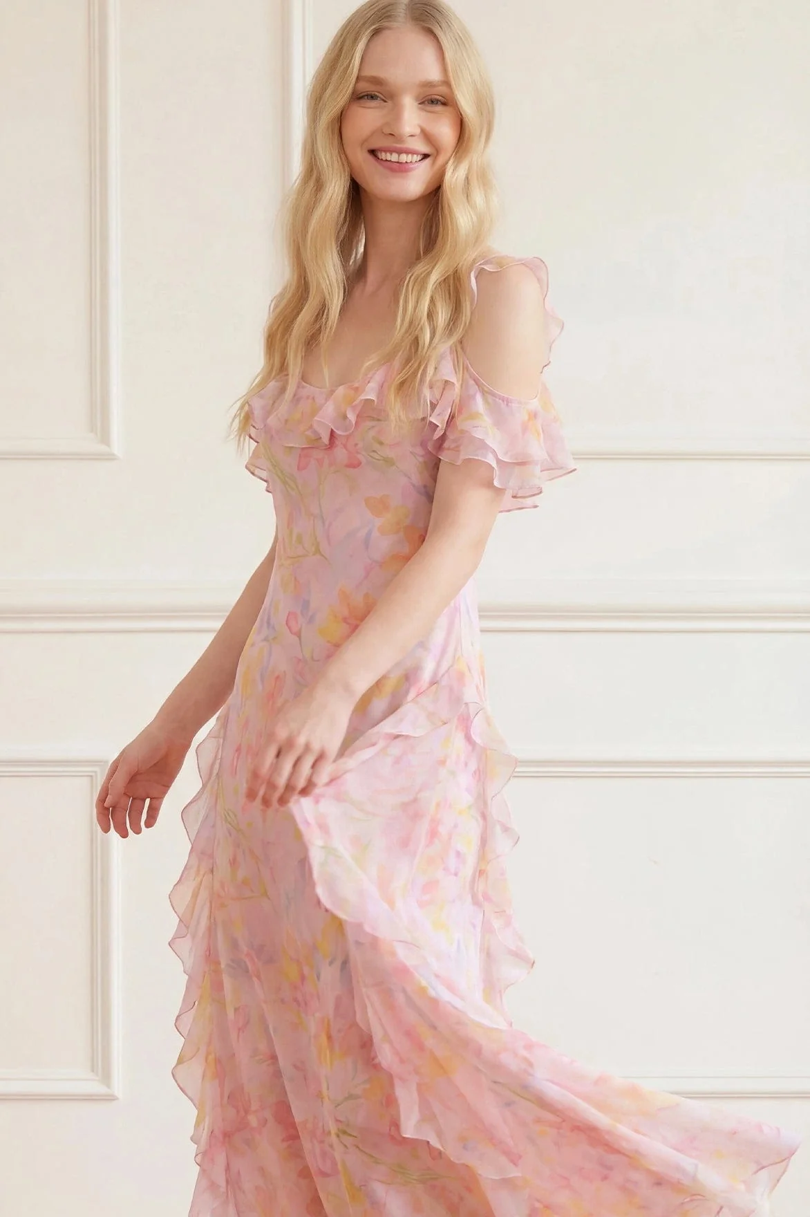 Floating Freesias Georgette Cami Gown - Image 3