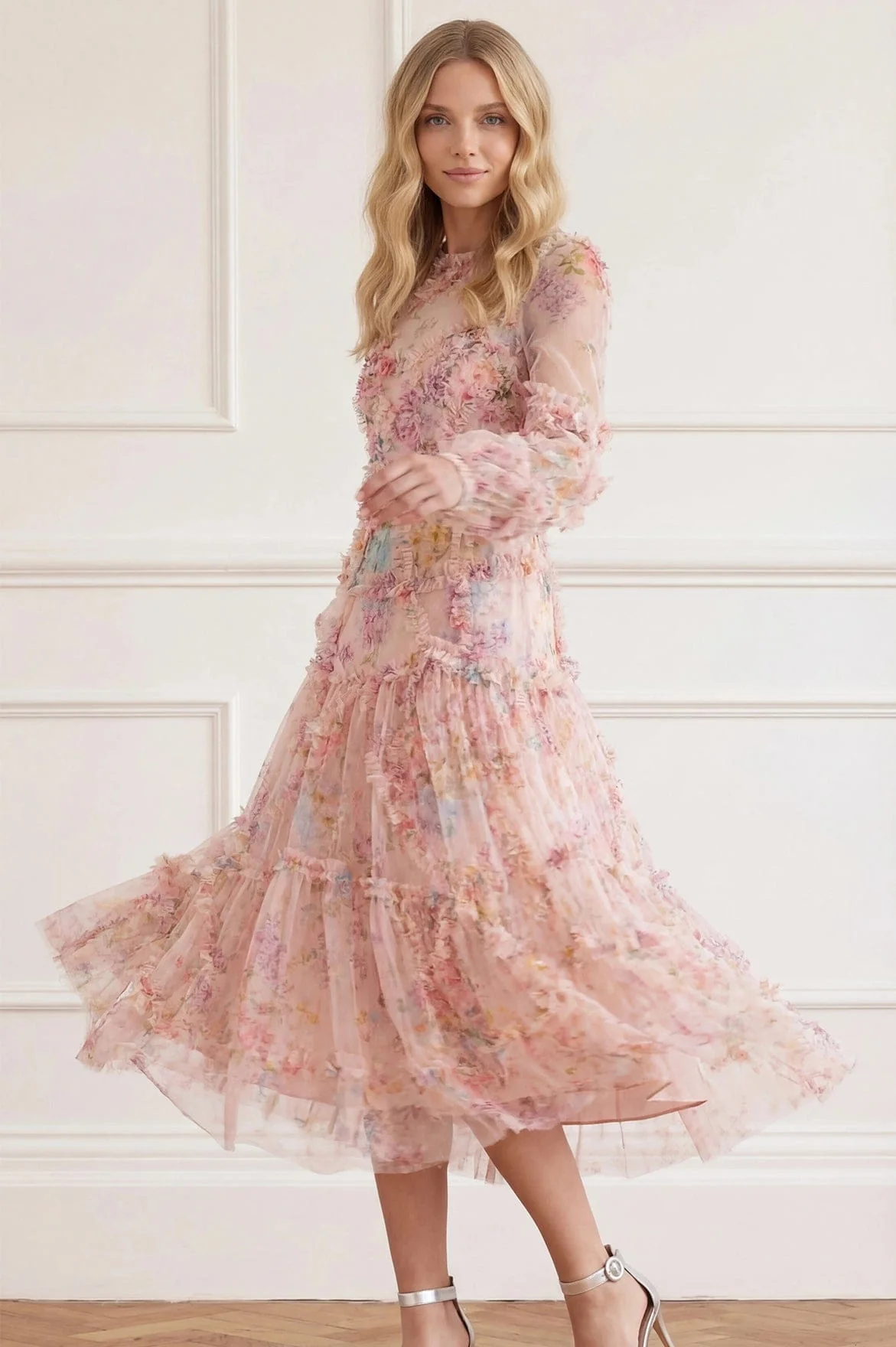 Floral Diamond Ruffle Ballerina Dress - Image 3