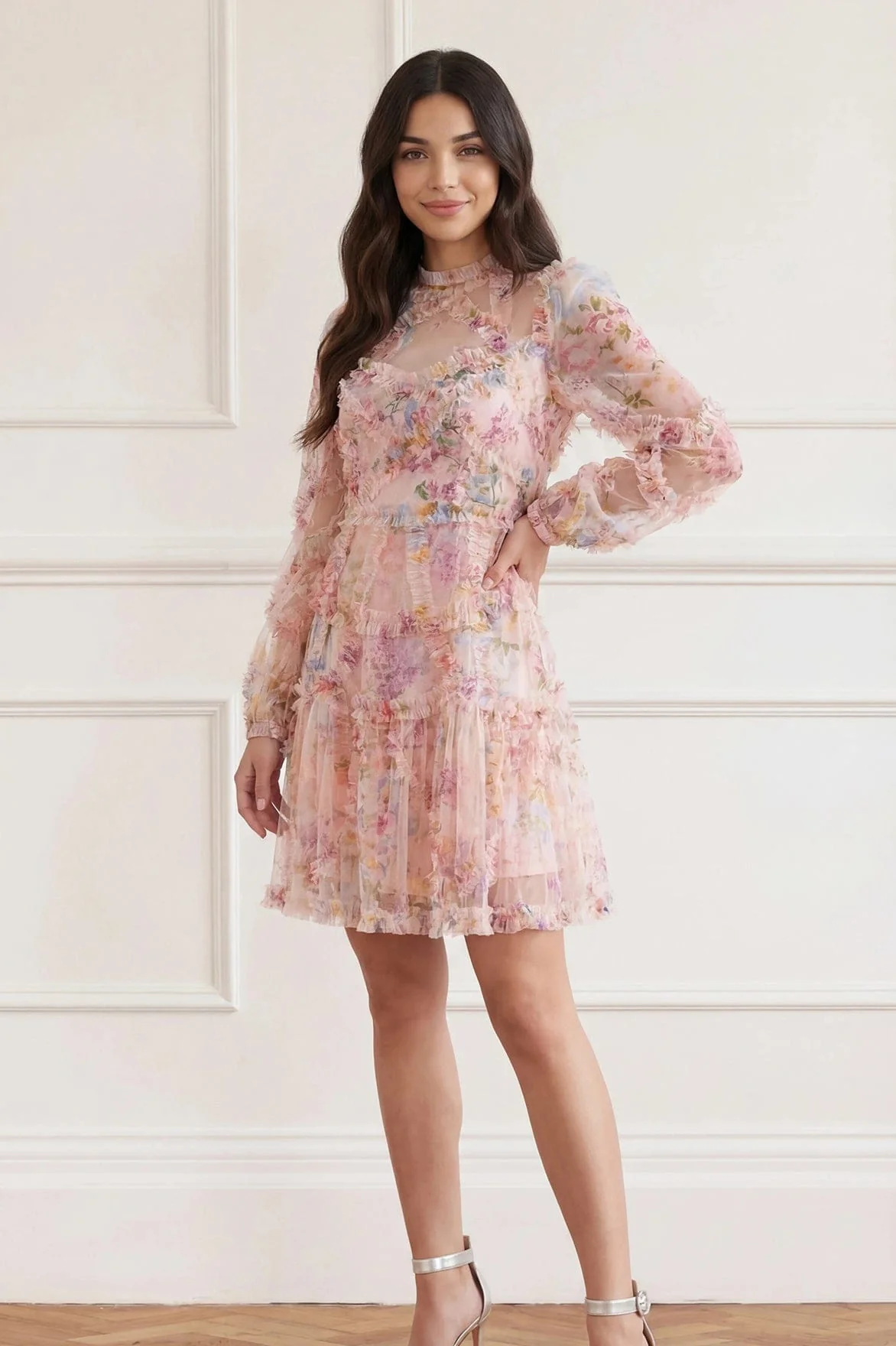Floral Diamond Ruffle Dress - Image 3