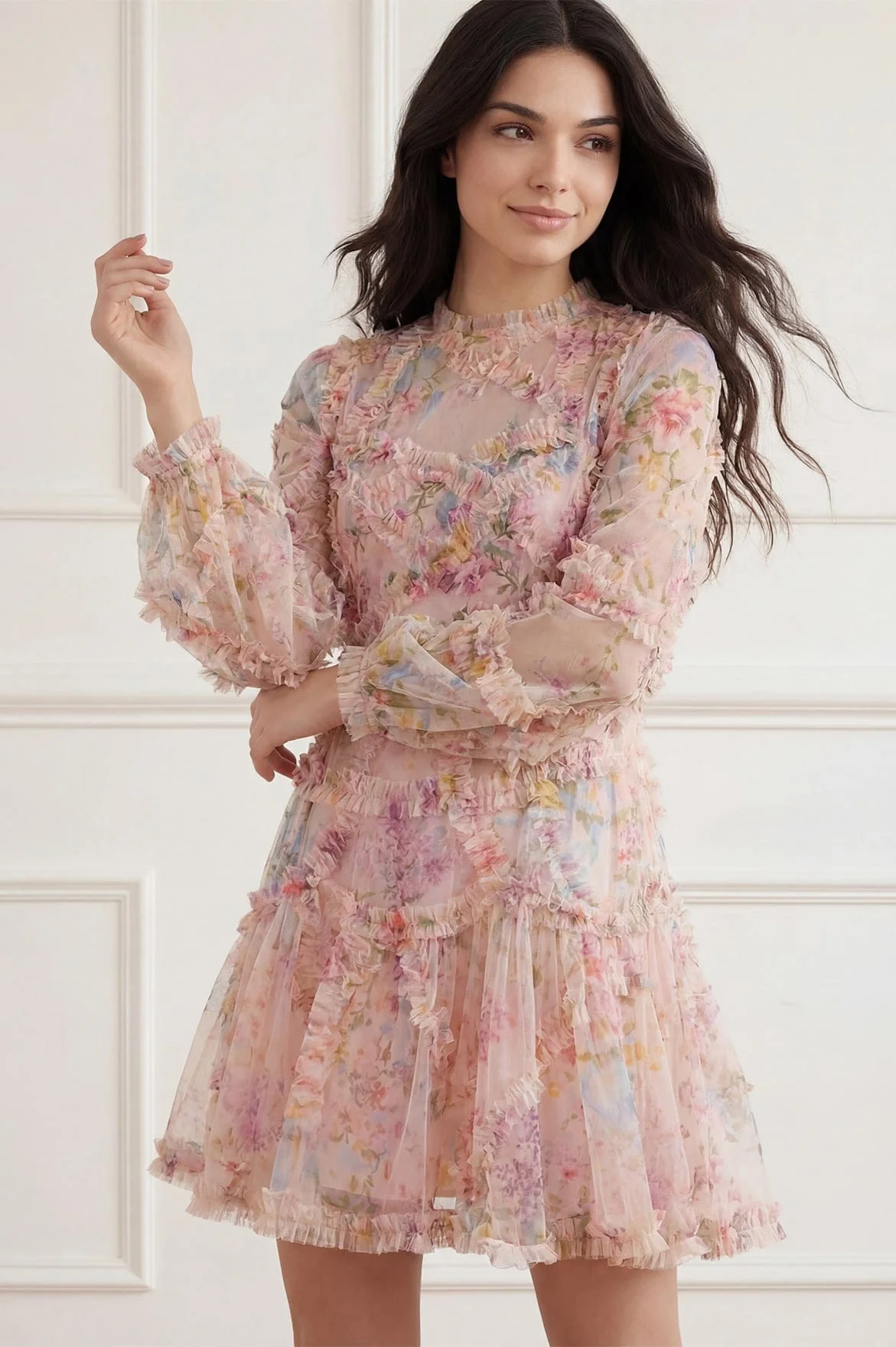 Floral Diamond Ruffle Dress - Image 5