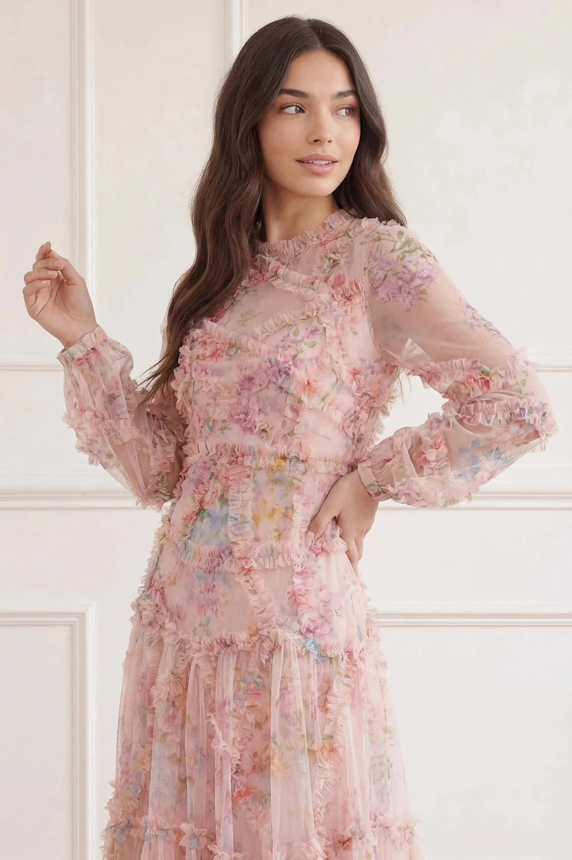 Floral Diamond Ruffle Gown - Image 4