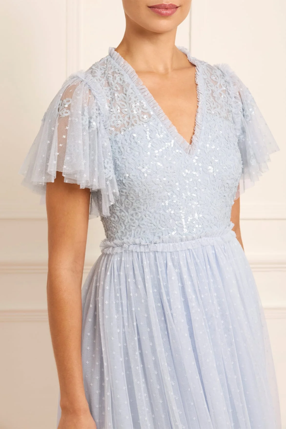 Floral Lace Bodice V-Neck Ankle Gown - Image 3